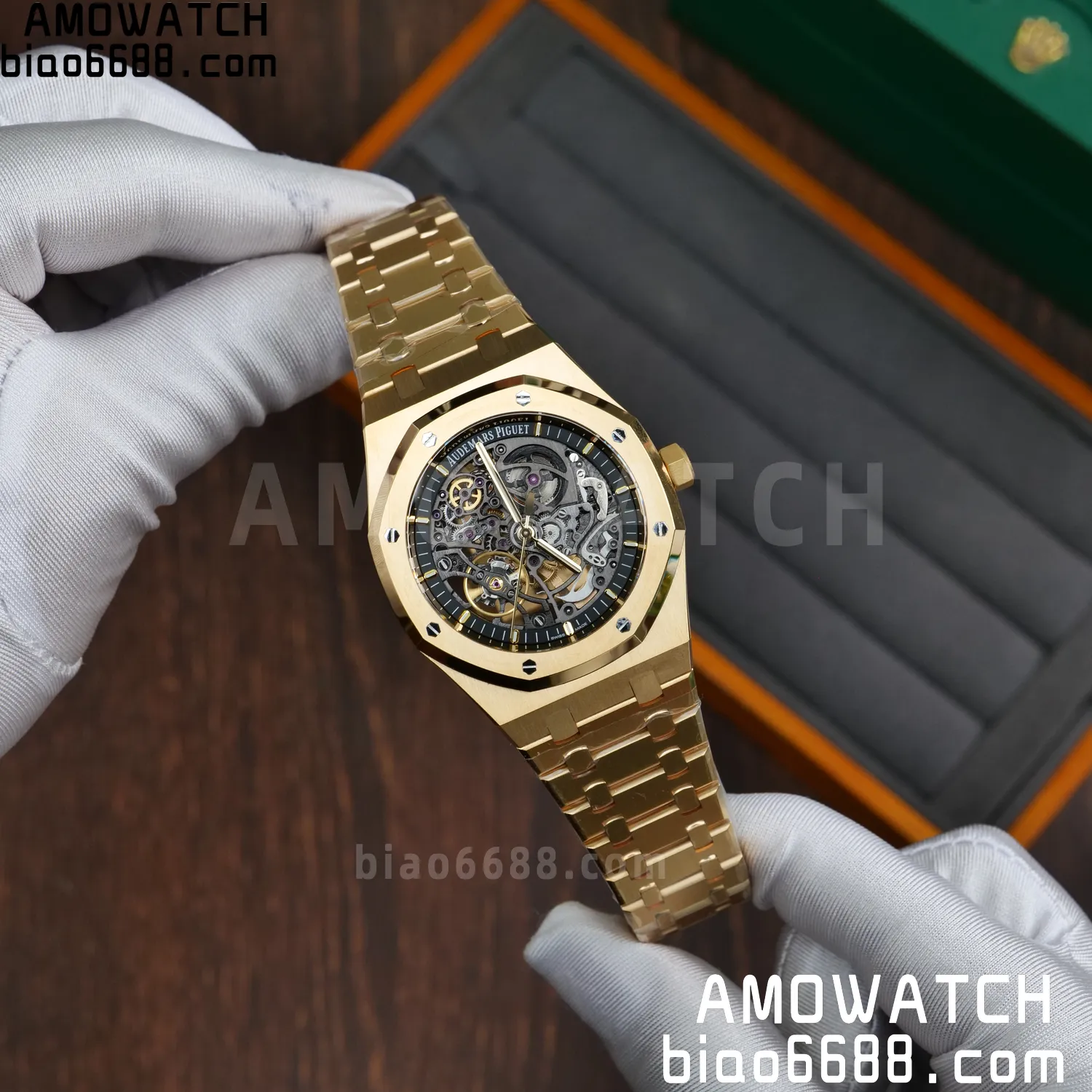 Custom Made AP Royal Oak 41mm Skeleton 15407 YG 18K Real Yellow Gold Plating 62 5712cd59f2dfd81 阿默表行AmoWatch