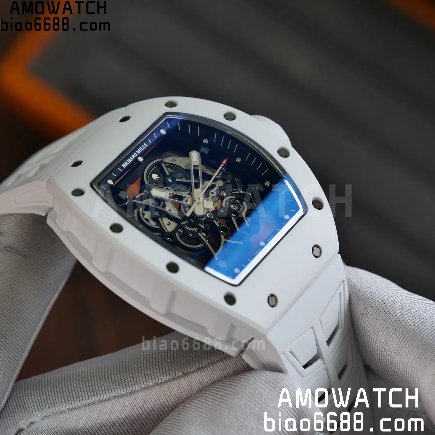 RM055 White Ceramic UMI 1:1 Best Edition on Shark Rubber Strap RMUL2 Free Sprung 71 5af96dcf3ad6843 AMO Watch