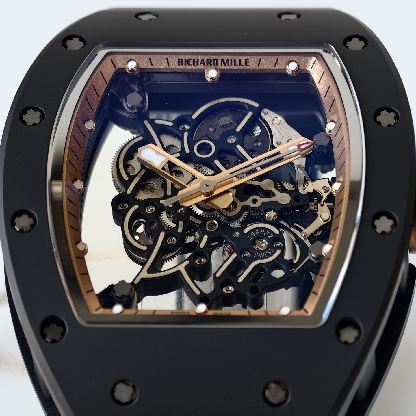 RM055 Black Ceramic UMI 1:1 Best Edition on Black/RG Inner Bezel on Shark Rubber Strap RMUL2 Free Sprung 23 5c3002ca9a23eb3 AMO Watch