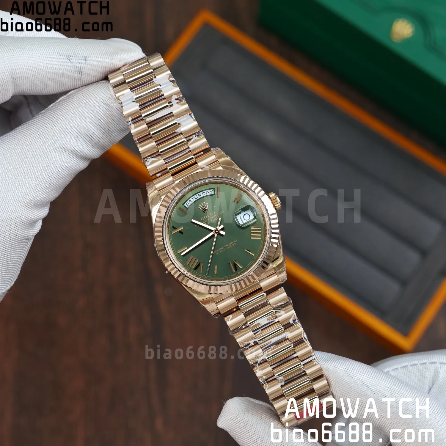 Rolex DayDate 228235 RG 40mm VSF 1:1 Best Edition Green Roman Dial Fluted Bezel 3255 60 5e945130a778a91 阿默表行AmoWatch