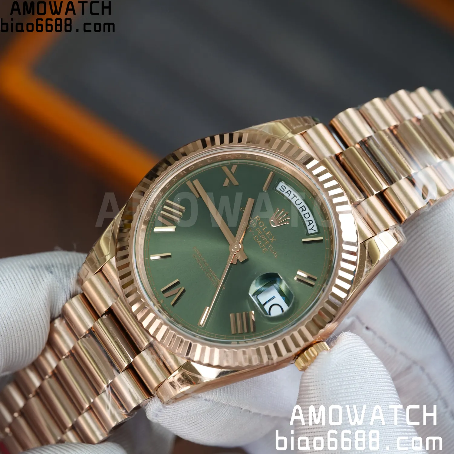 Rolex DayDate 228235 RG 40mm VSF 1:1 Best Edition Green Roman Dial Fluted Bezel 3255 73 5f5a9b13f491cf8 阿默表行AmoWatch
