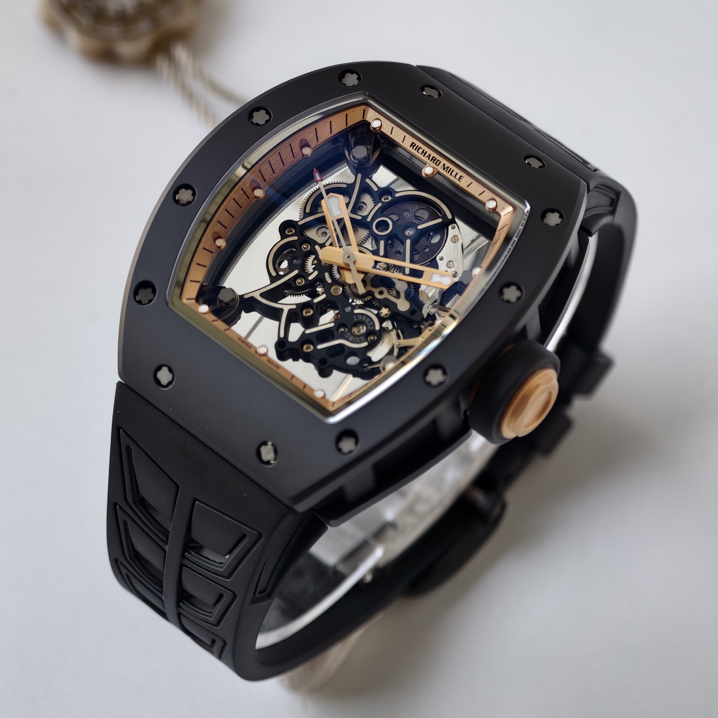 RM055 Black Ceramic UMI 1:1 Best Edition on Black/RG Inner Bezel on Shark Rubber Strap RMUL2 Free Sprung 20 62d07cadb1291ea AMO Watch