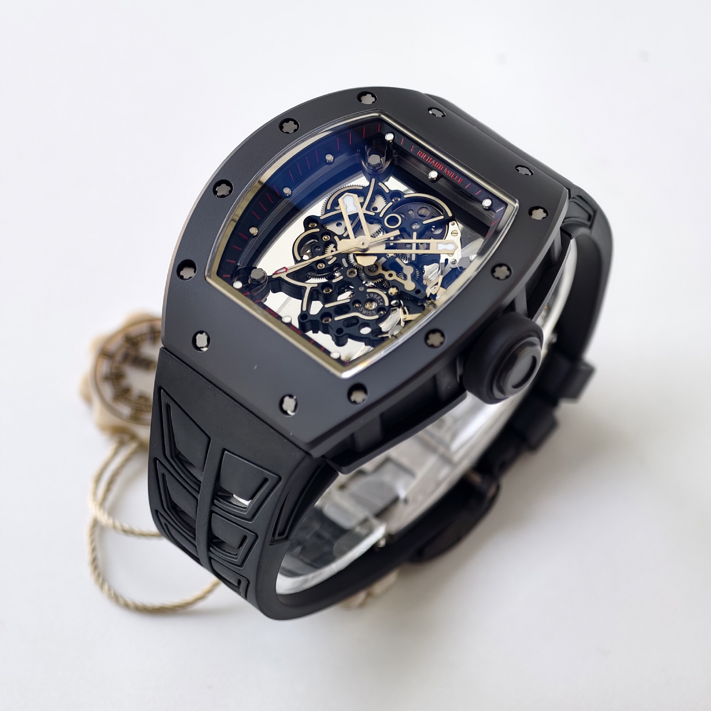 Richard Mille RM055 Black Ceramic UMI 1:1 Best Edition on Black/Red Inner Bezel on Shark Rubber Strap RMUL2 Free Sprung 20 6aafce51bda7425 AMO Watch