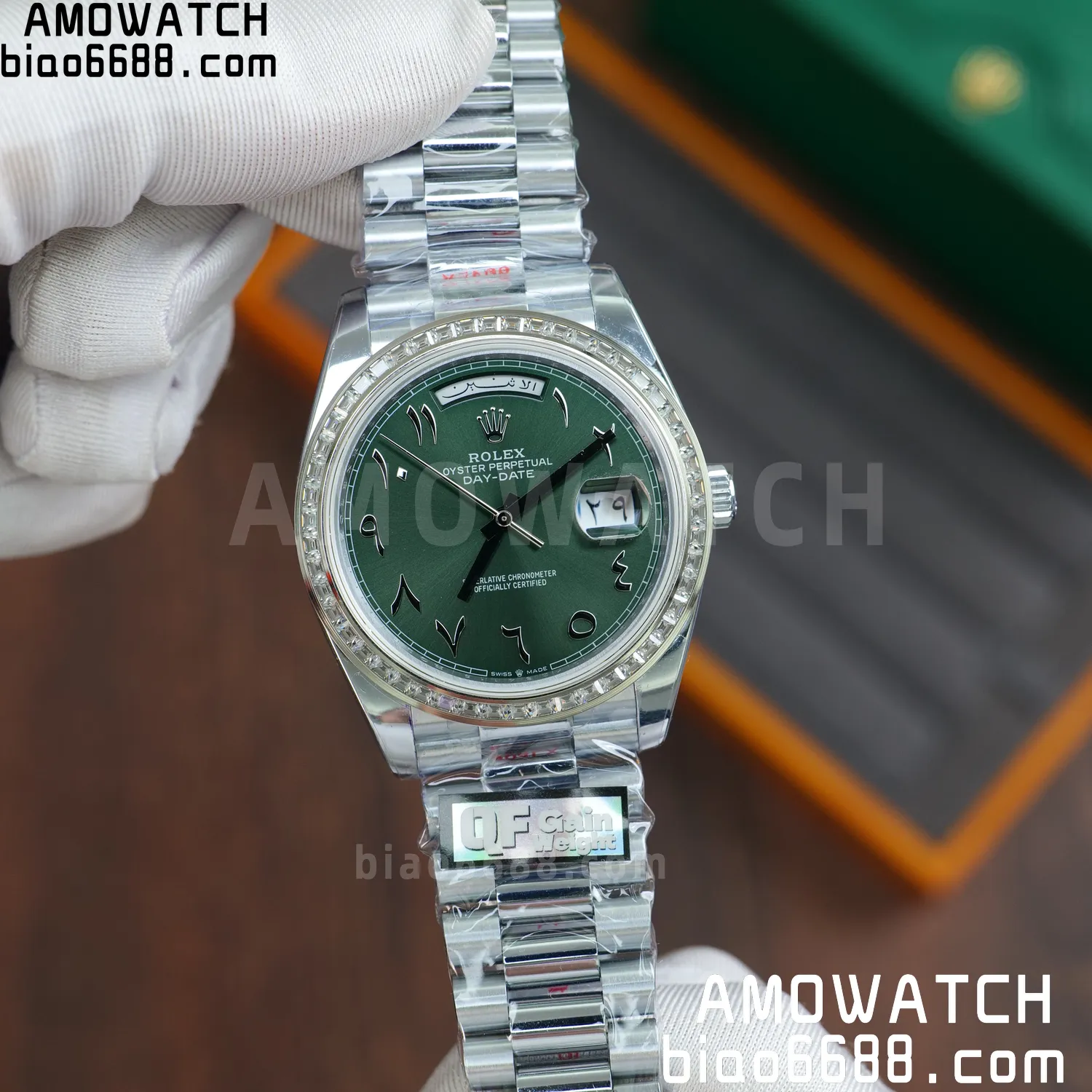 Rolex DayDate 228396 40mm QF 1:1 Best Edition Ice Green Roman Dial Diamond Bezel V6(Tungsten Heavy Version) 70 6ebbea1e5f6b325 AMO Watch