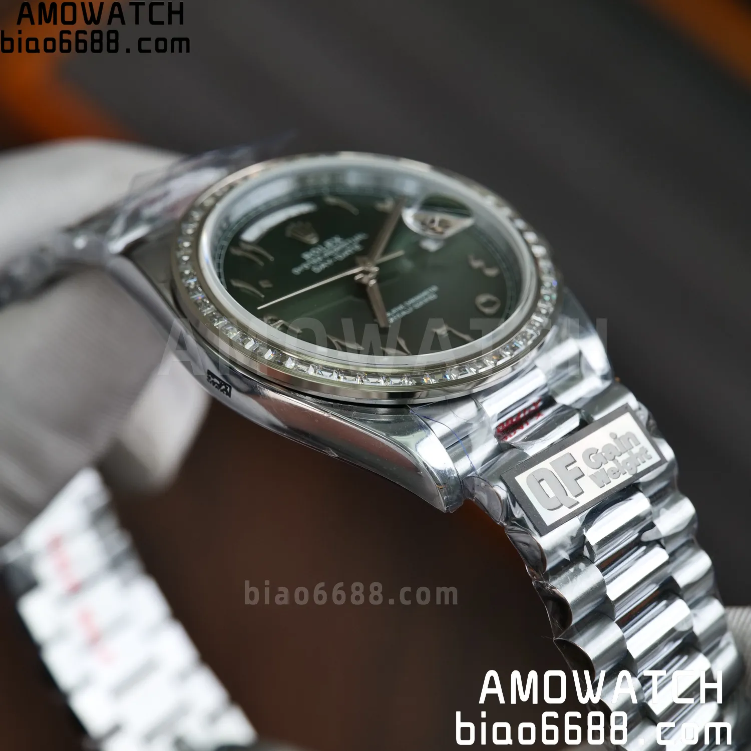 Rolex DayDate 228396 40mm QF 1:1 Best Edition Ice Green Roman Dial Diamond Bezel V6(Tungsten Heavy Version) 76 7321112d901bee1 AMO Watch