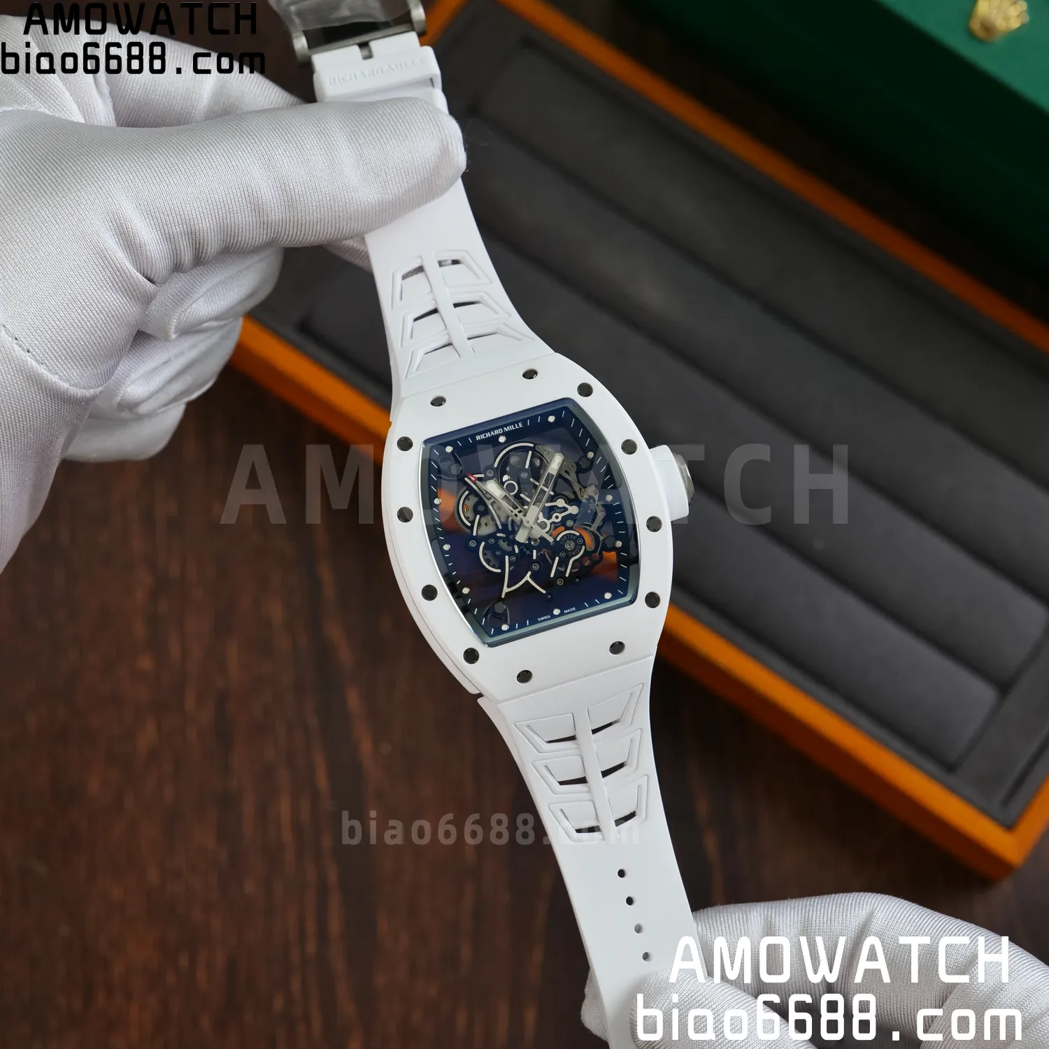 RM055 White Ceramic UMI 1:1 Best Edition on Shark Rubber Strap RMUL2 Free Sprung 60 75699ca84cf4e33 AMO Watch