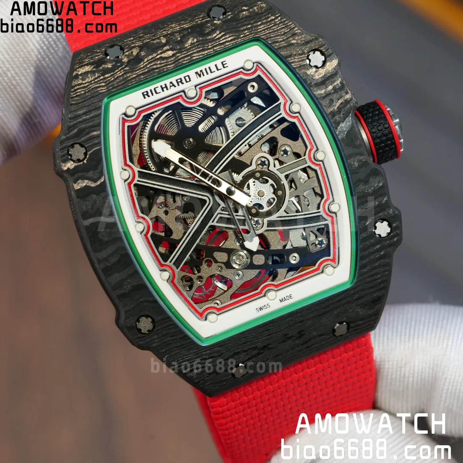 RICHARD MILLE RM67-02 Black NTPT Best Edition Italy Dial on Red Nylon strap CRMA7 Clone V9 90 782985d116c3e69 AMO Watch