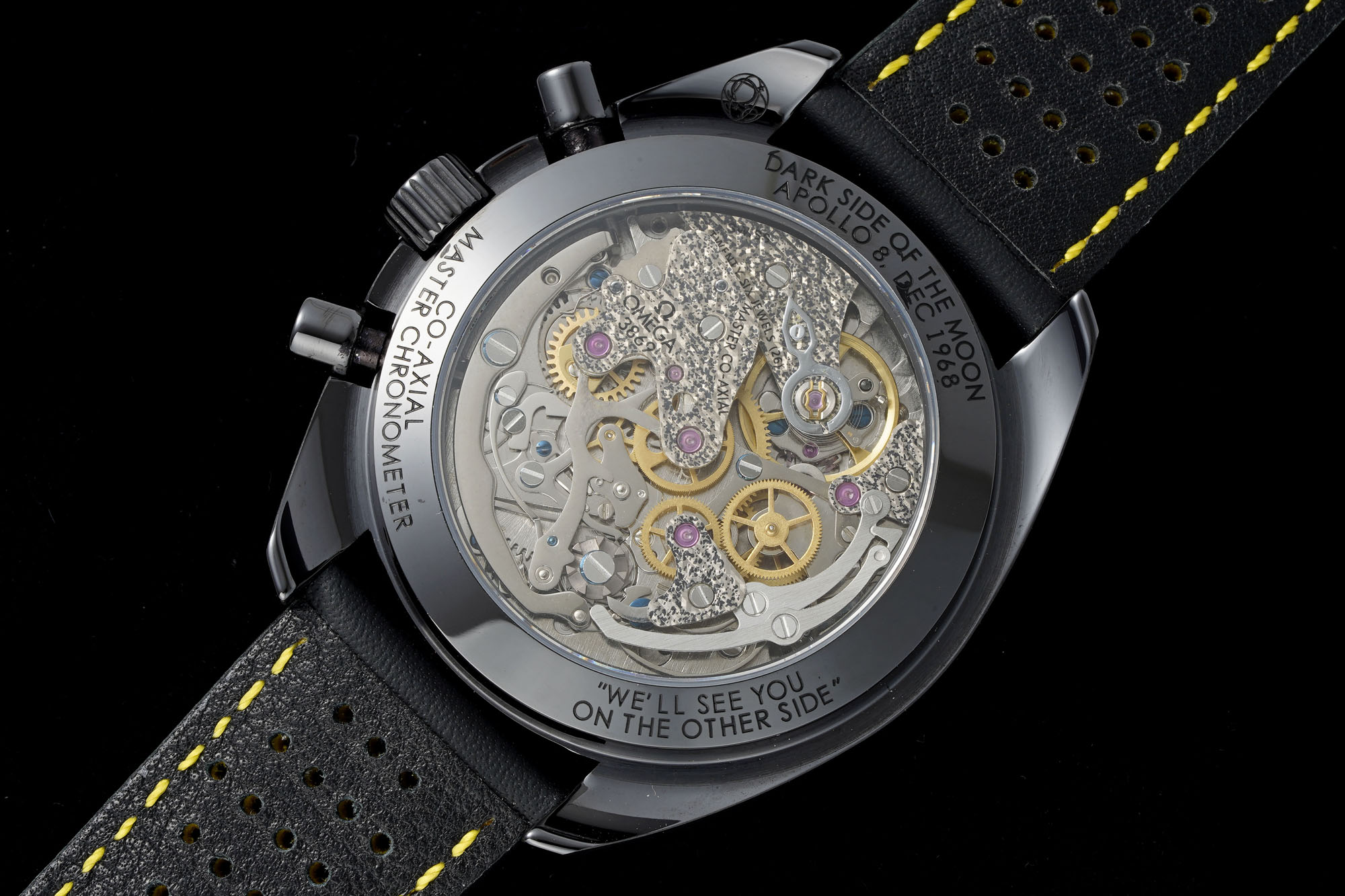 OMEGA Speedmaster Black Ceramic BLSF Best Edition Black/Yellow on Leather Strap Manual Winding Movement 26 794d3da8d75d426 AMO Watch