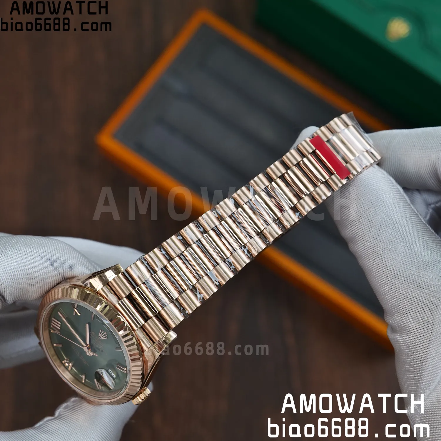 Rolex DayDate 228235 RG 40mm VSF 1:1 Best Edition Green Roman Dial Fluted Bezel 3255 64 79e525abbc77356 阿默表行AmoWatch