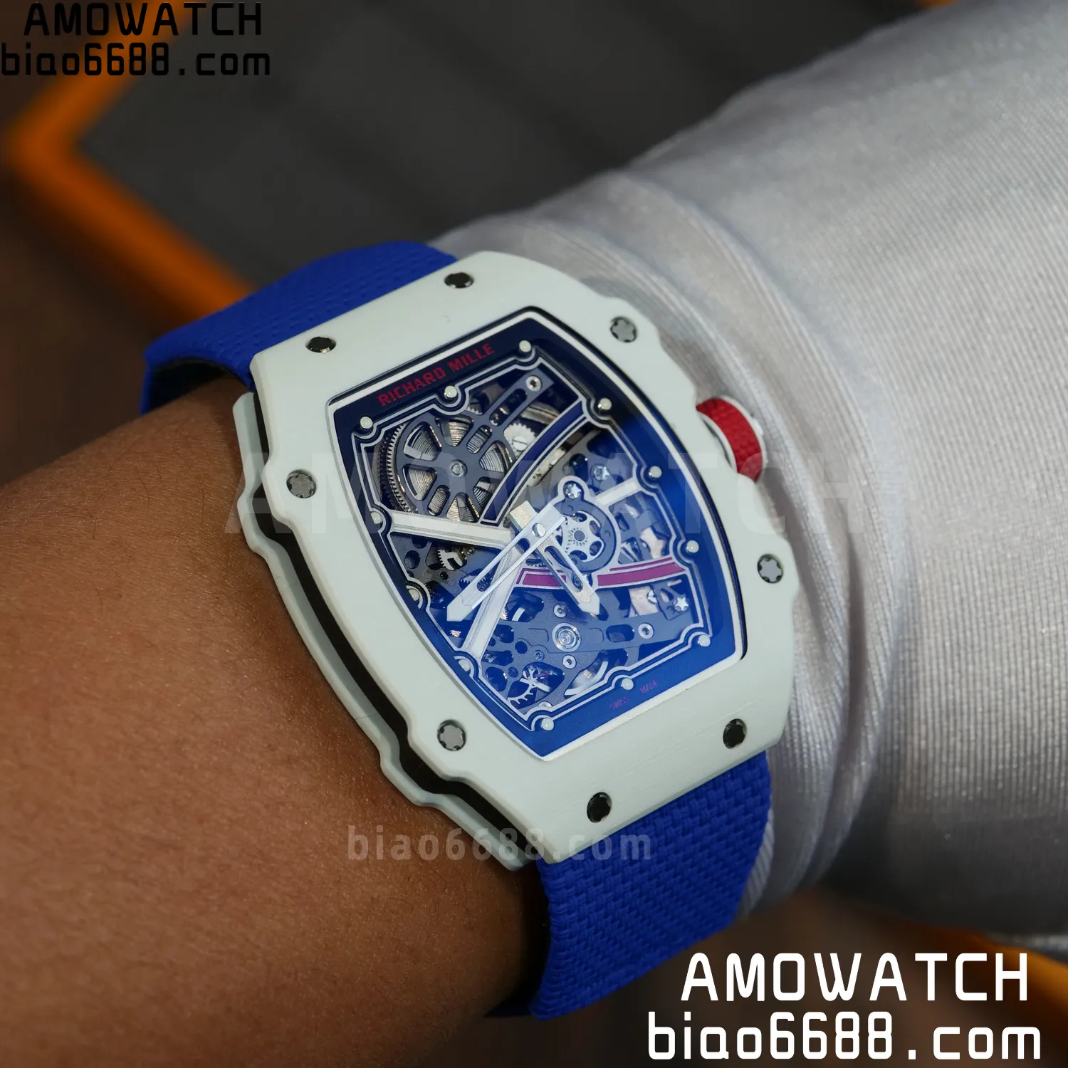 RICHARD MILLE RM67-02 White NTPT Best Edition France Dial on Blue Nylon strap CRMA7 Clone V9 108 7cc7433b1284857 AMO Watch