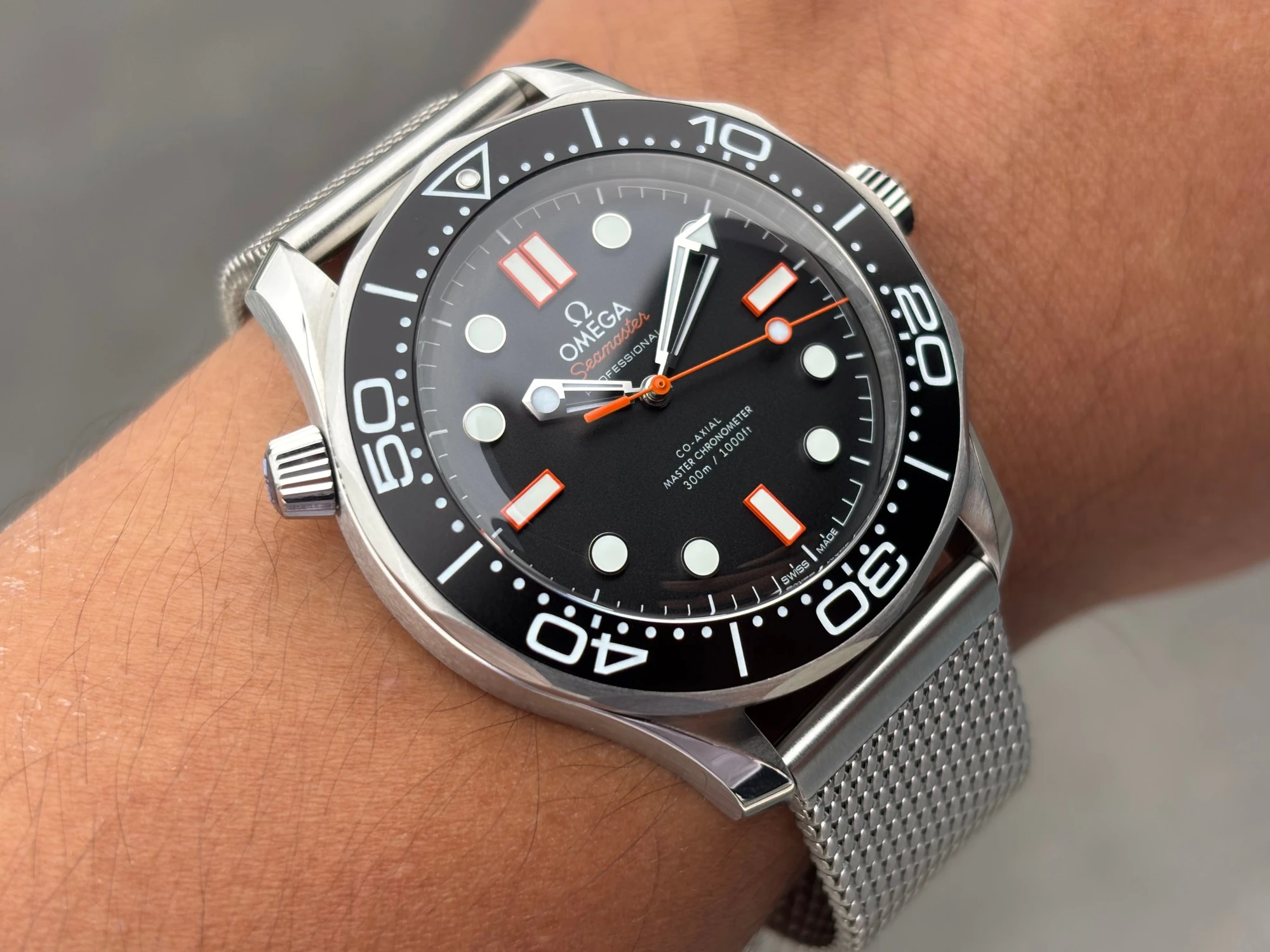 OMEGA Seamaster 300M Diver SS VSF 1:1 Best Edition Black/Orange Dial on SS Mesh Bracelet VS8806 Super Clone 53 7de23b2fccfc4f2 AMO Watch
