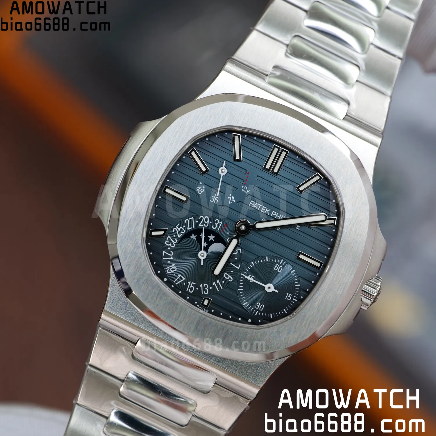 Custom Made PP Nautilus 5712 SW Dial Hands VVS Moon Phase Wheel 66 7ff4bc8fb57215d AMO Watch