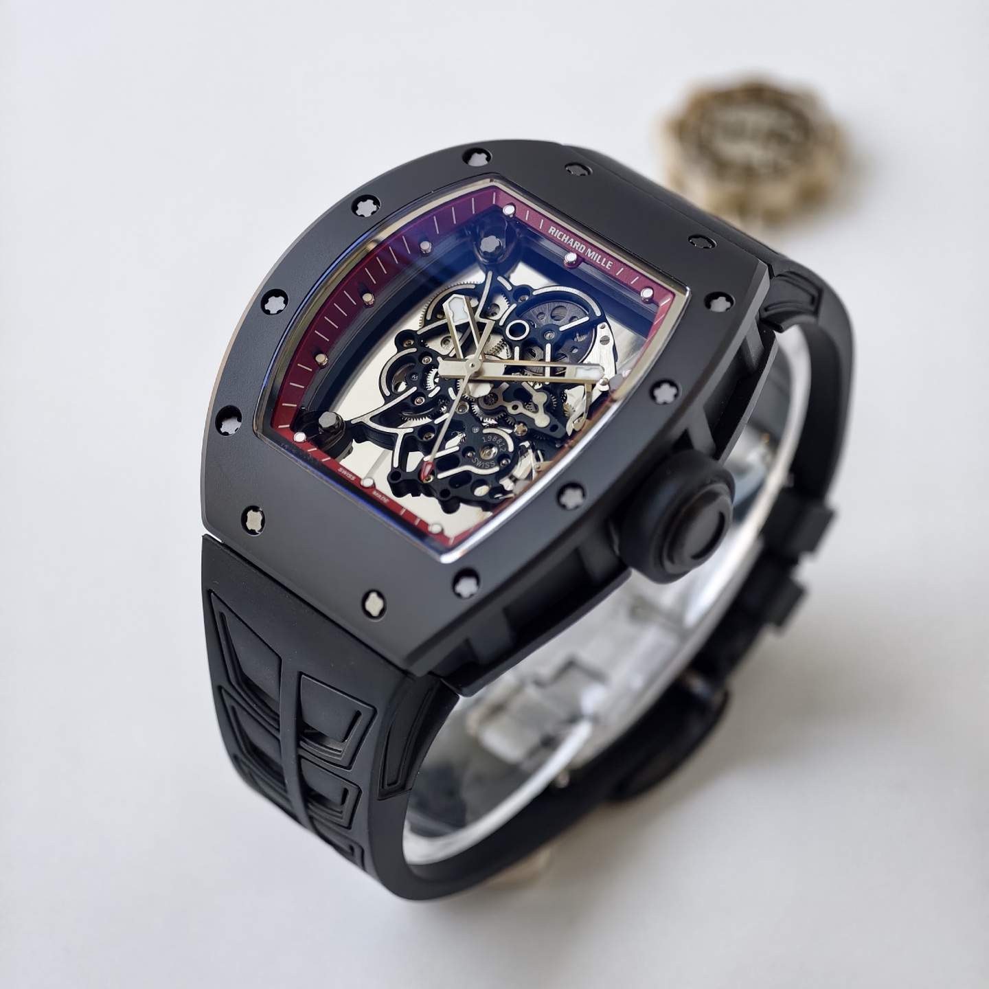 Richard Mille RM055 Black Ceramic UMI 1:1 Best Edition on Red Inner Bezel on Shark Rubber Strap RMUL2 Free Sprung 20 8858b4d17c4e650 AMO Watch
