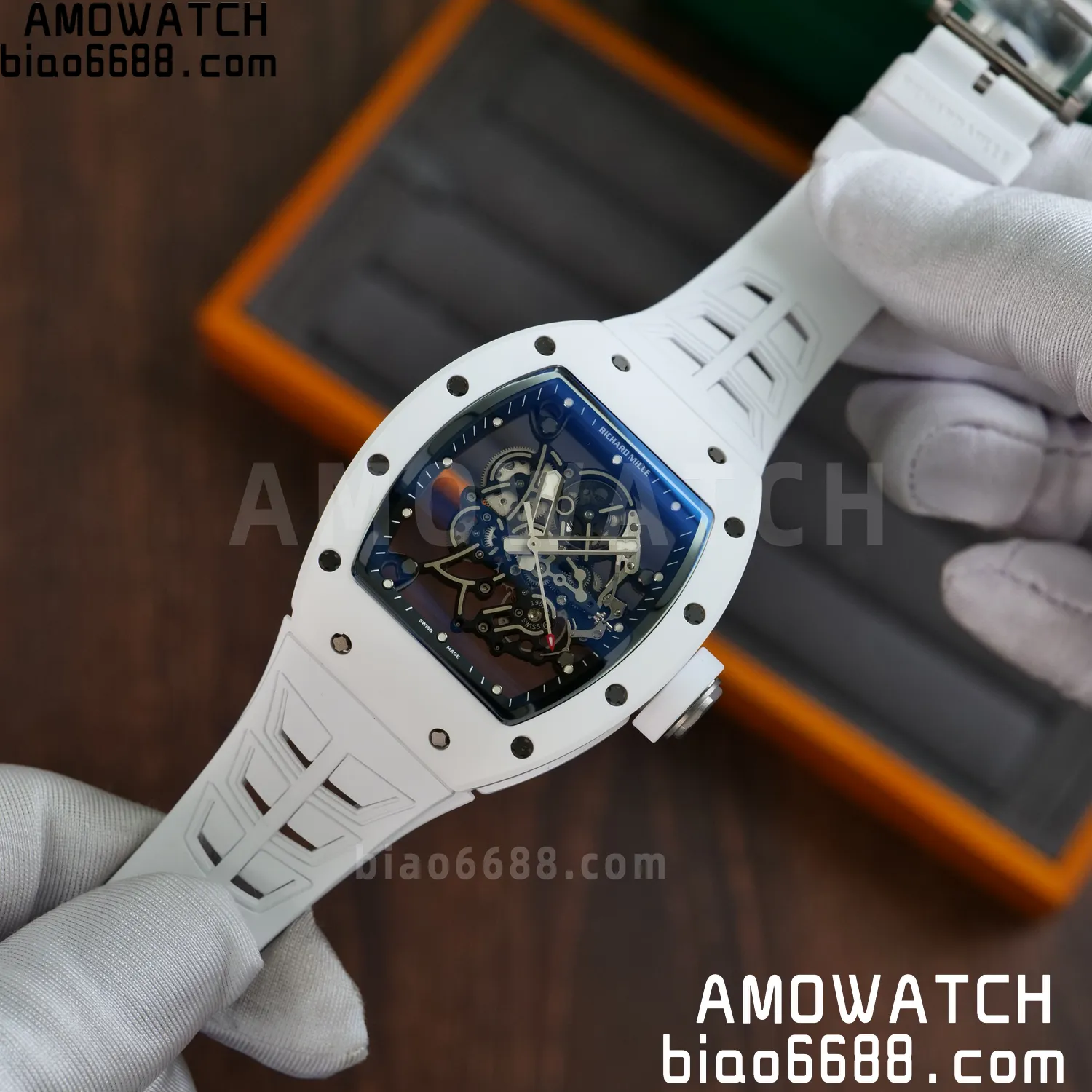 RM055 White Ceramic UMI 1:1 Best Edition on Shark Rubber Strap RMUL2 Free Sprung 63 90600fc518833de AMO Watch