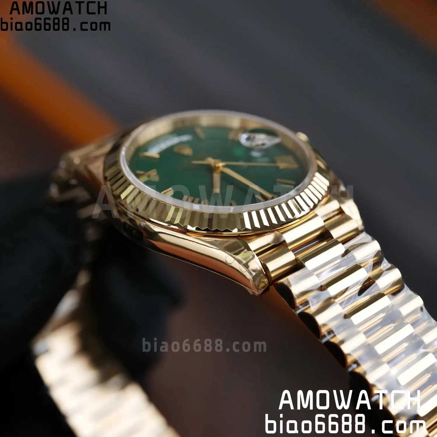Rolex DayDate 228238 YG 40mm VSF 1:1 Best Edition Green Roman Dial Fluted Bezel 3255 69 91396f470117d1c AMO Watch