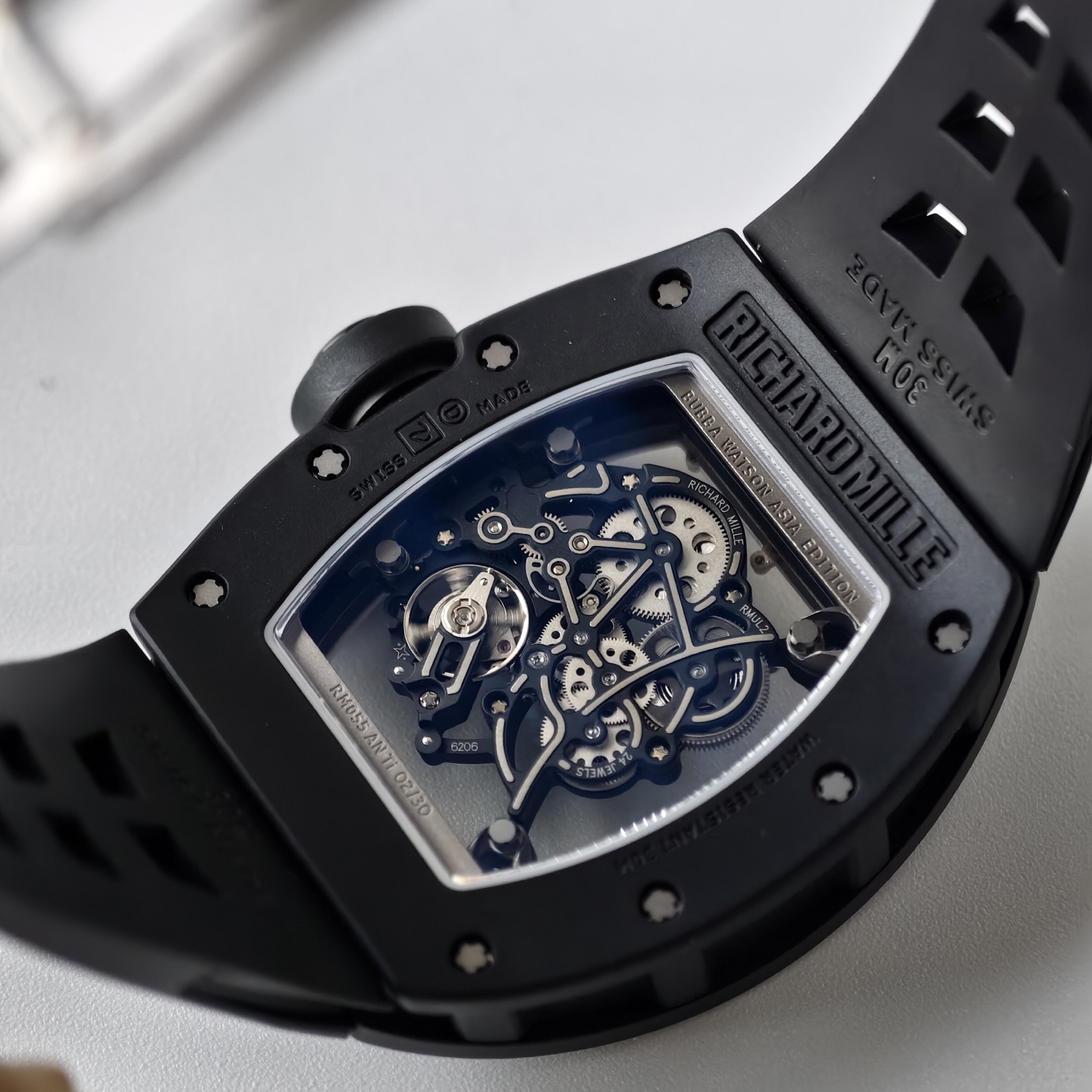 Richard Mille RM055 Black Ceramic UMI 1:1 Best Edition on White Inner Bezel on Shark Rubber Strap RMUL2 Free Sprung 26 937d2982590c085 1 AMO Watch