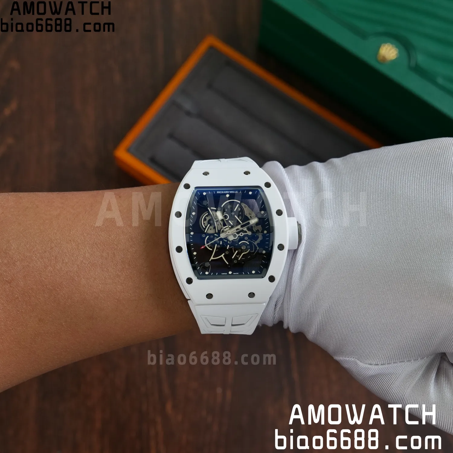 RM055 White Ceramic UMI 1:1 Best Edition on Shark Rubber Strap RMUL2 Free Sprung 83 938c288122dd1c2 AMO Watch