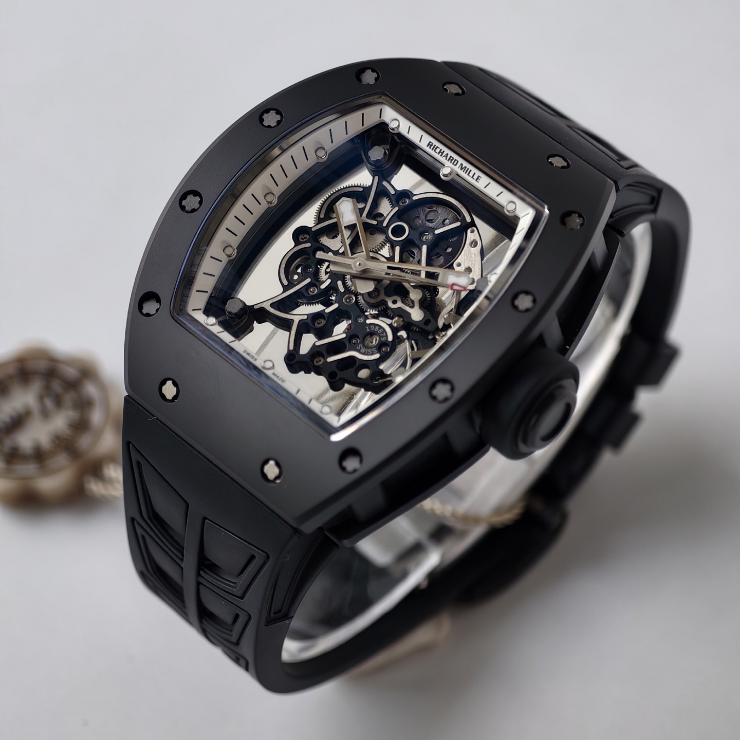 Richard Mille RM055 Black Ceramic UMI 1:1 Best Edition on White Inner Bezel on Shark Rubber Strap RMUL2 Free Sprung 20 943739d43847484 AMO Watch
