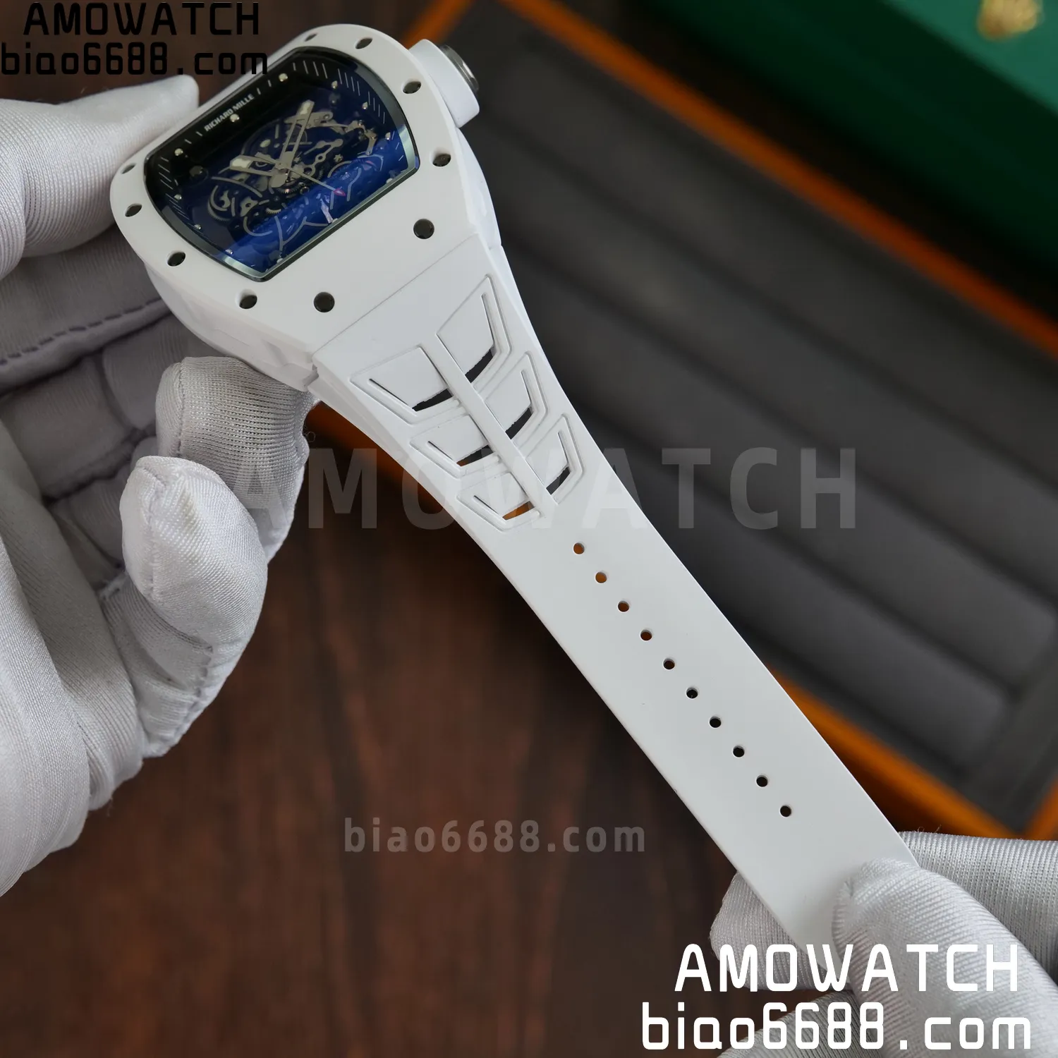RM055 White Ceramic UMI 1:1 Best Edition on Shark Rubber Strap RMUL2 Free Sprung 65 96c05e4f3519f01 AMO Watch