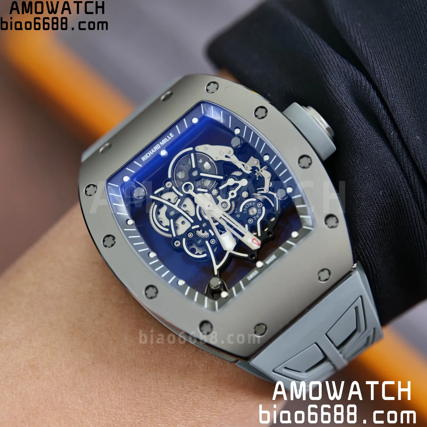 RICHARD MILLE RM055 Gray Ceramic UMI 1:1 Best Edition on Shark Rubber Strap RMUL2 Free Sprung 114 971f7719495496b AMO Watch