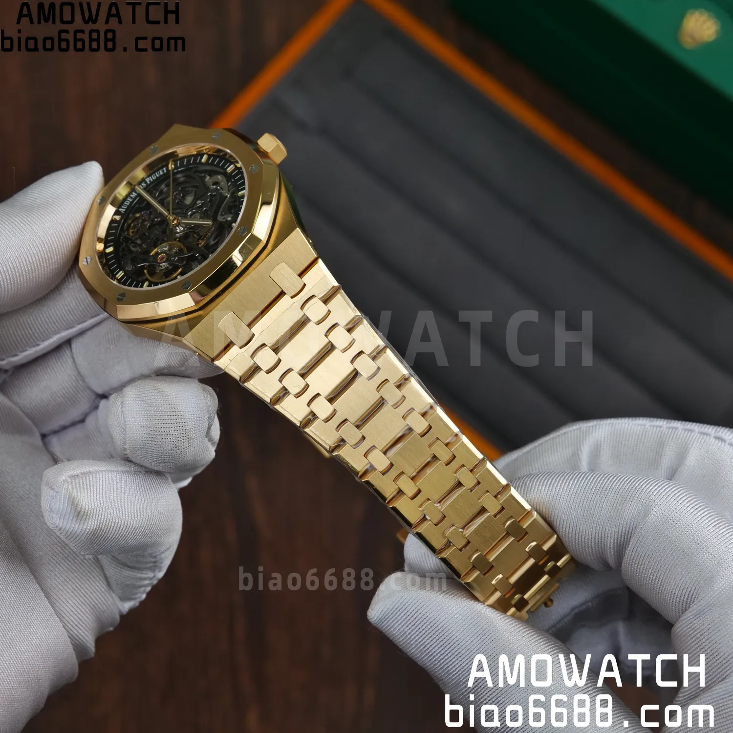 Custom Made AP Royal Oak 41mm Skeleton 15407 YG 18K Real Yellow Gold Plating 67 98f8403493ba4f8 阿默表行AmoWatch