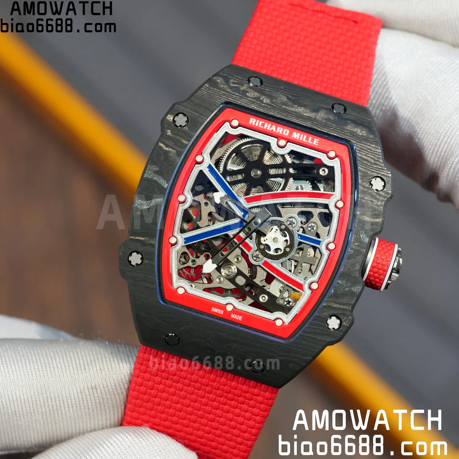 RICHARD MILLE RM67-02 Black NTPT Best Edition Norway Dial on Red Nylon strap CRMA7 Clone V9 85 9933ca3dcbd4643 AMO Watch