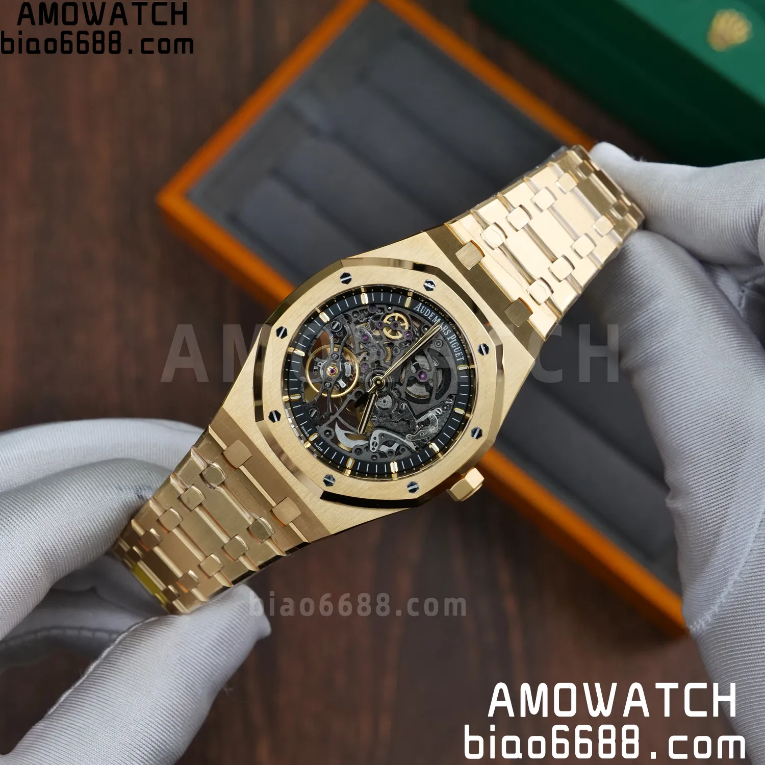 Custom Made AP Royal Oak 41mm Skeleton 15407 YG 18K Real Yellow Gold Plating 65 9935962d368874f 阿默表行AmoWatch