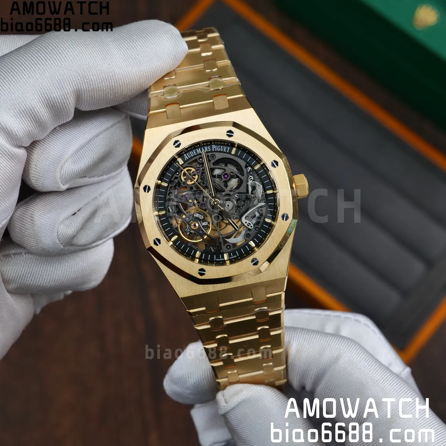 Custom Made AP Royal Oak 41mm Skeleton 15407 YG 18K Real Yellow Gold Plating 64 9aaf5098ef13f4e 阿默表行AmoWatch