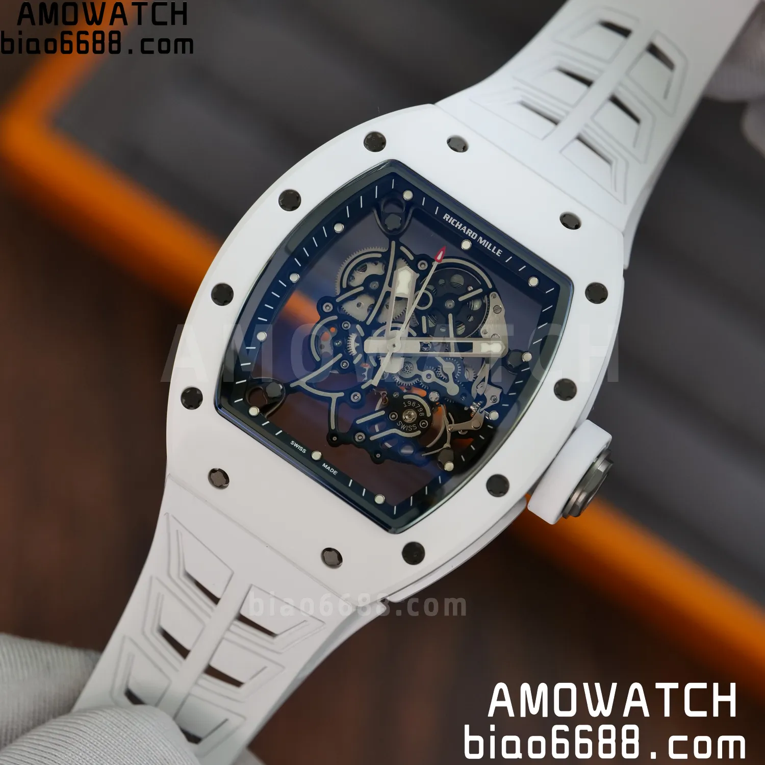 RM055 White Ceramic UMI 1:1 Best Edition on Shark Rubber Strap RMUL2 Free Sprung 75 9ab8de0528c3db5 AMO Watch