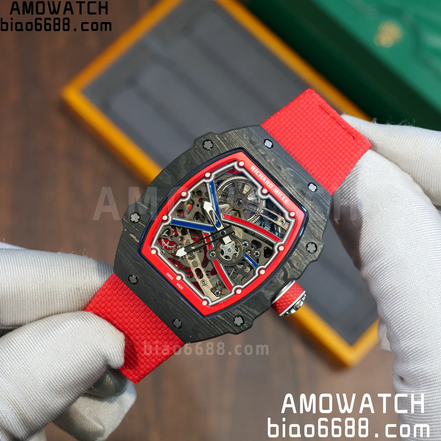 RICHARD MILLE RM67-02 Black NTPT Best Edition Norway Dial on Red Nylon strap CRMA7 Clone V9 70 9d7deafd18457ba AMO Watch