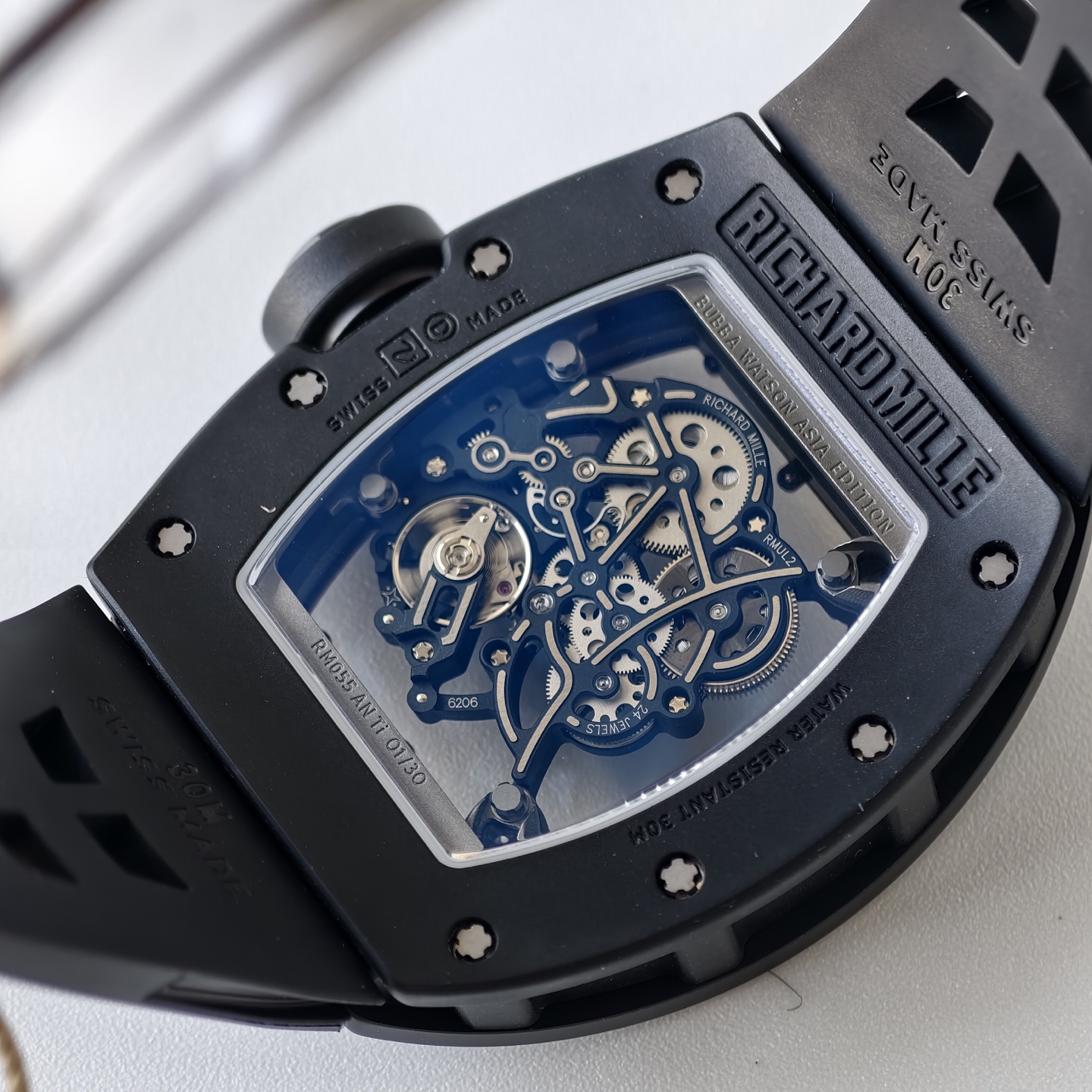 Richard Mille RM055 Black Ceramic UMI 1:1 Best Edition on Red Inner Bezel on Shark Rubber Strap RMUL2 Free Sprung 26 9dfe1655fd32929 AMO Watch
