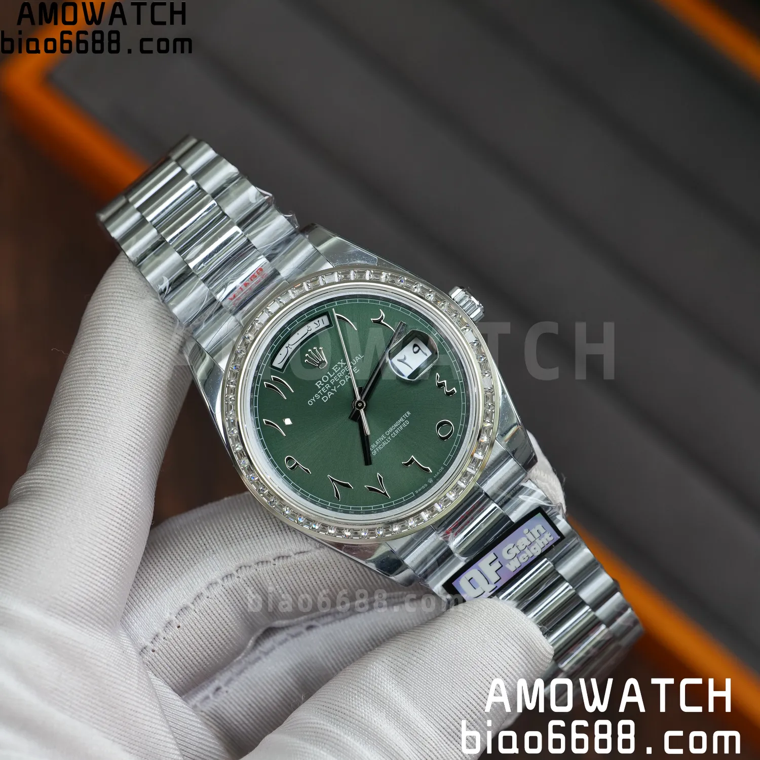 Rolex DayDate 228396 40mm QF 1:1 Best Edition Ice Green Roman Dial Diamond Bezel V6(Tungsten Heavy Version) 86 9f3506fd3fb6f9f AMO Watch