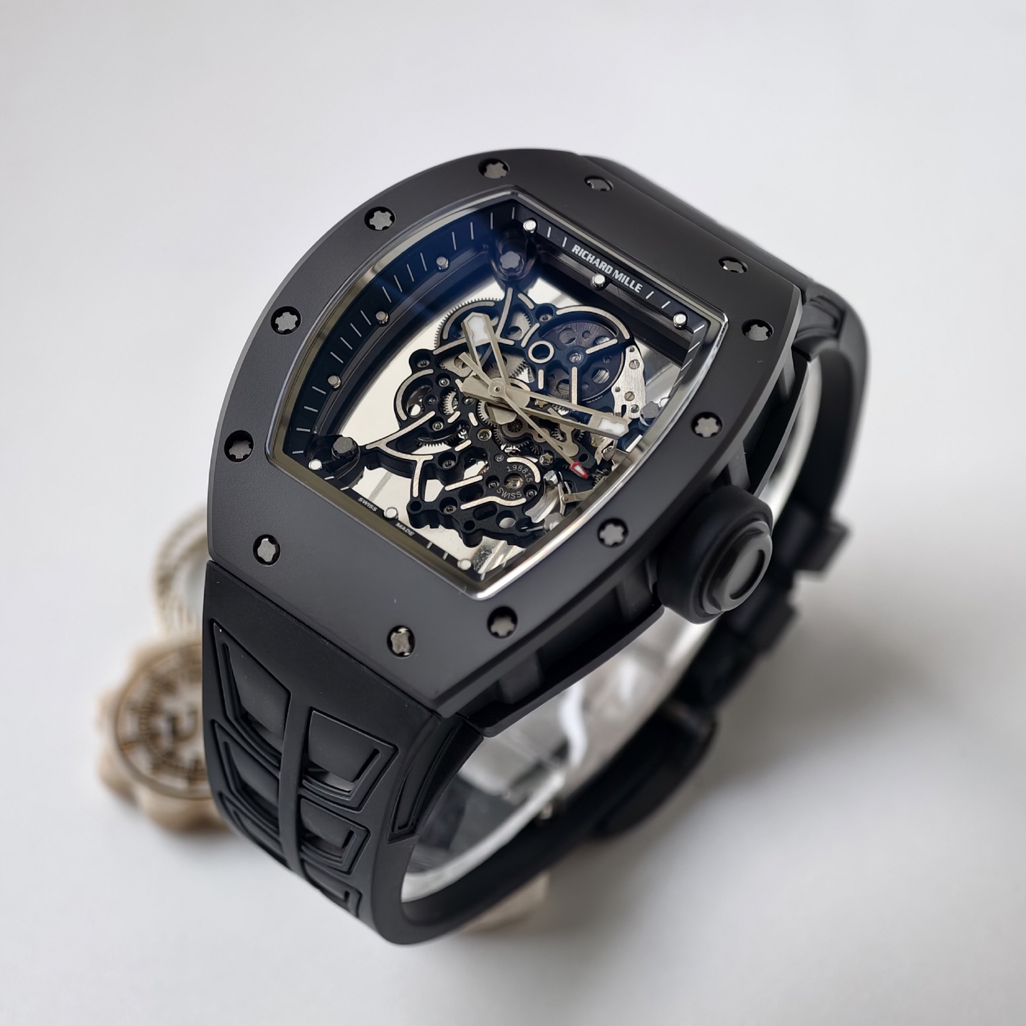 Richard Mille RM055 Black Ceramic UMI 1:1 Best Edition on Black/Red Inner Bezel on Shark Rubber Strap RMUL2 Free Sprung 20 9fa681ce45bfbde AMO Watch