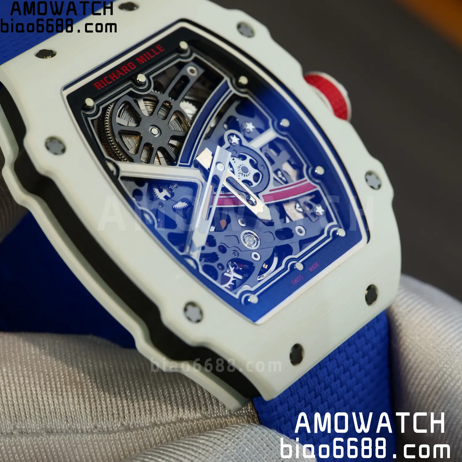 RICHARD MILLE RM67-02 White NTPT Best Edition France Dial on Blue Nylon strap CRMA7 Clone V9 96 a111a407706f6f8 AMO Watch