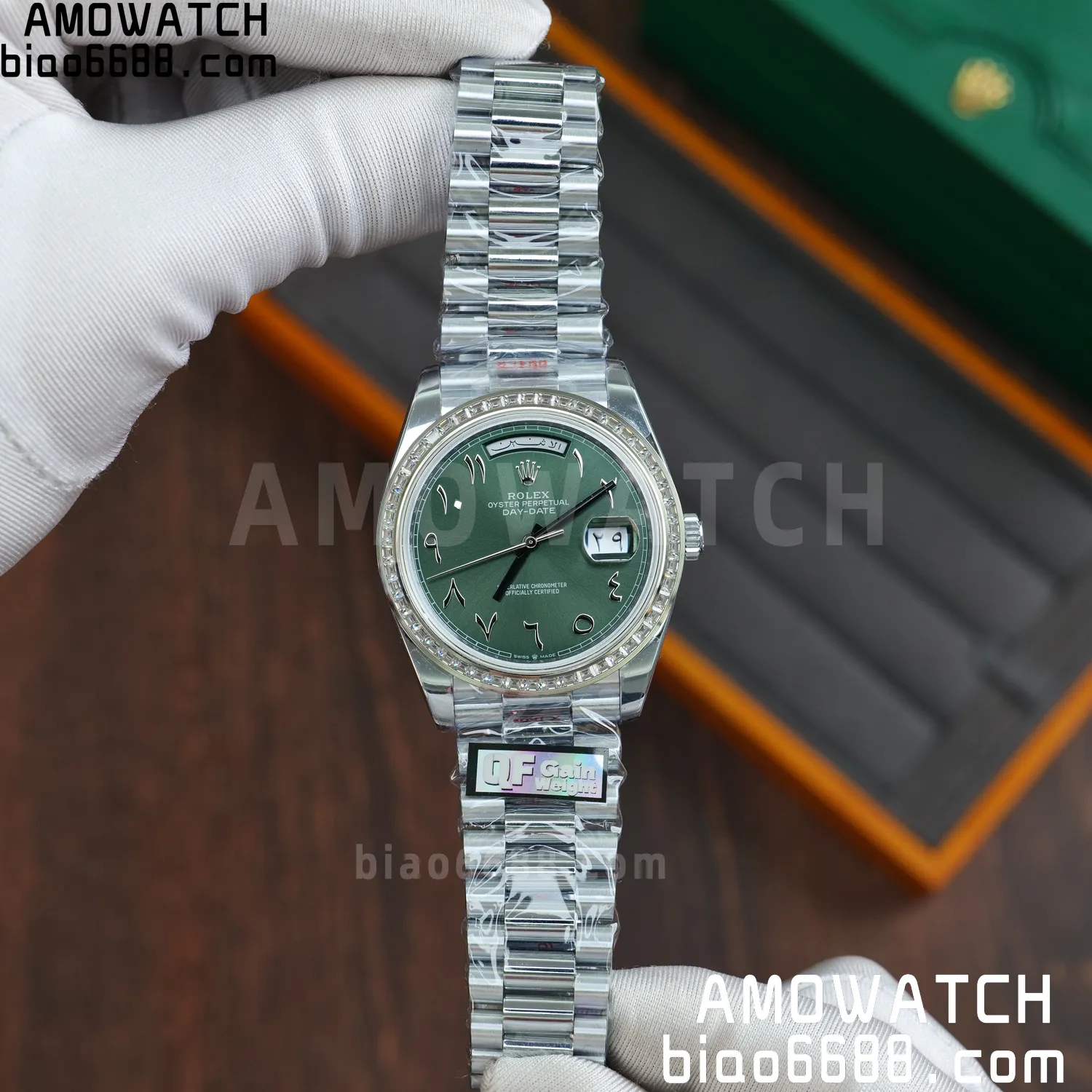 Rolex DayDate 228396 40mm QF 1:1 Best Edition Ice Green Roman Dial Diamond Bezel V6(Tungsten Heavy Version) 68 a329fe9901b707c AMO Watch