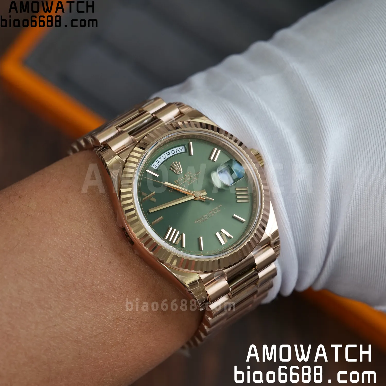 Rolex DayDate 228235 RG 40mm VSF 1:1 Best Edition Green Roman Dial Fluted Bezel 3255 86 a3b2614d5a226dc 阿默表行AmoWatch