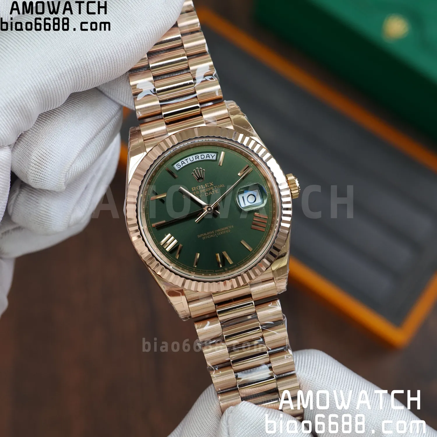 Rolex DayDate 228235 RG 40mm VSF 1:1 Best Edition Green Roman Dial Fluted Bezel 3255 62 a3ce5783731615f 阿默表行AmoWatch