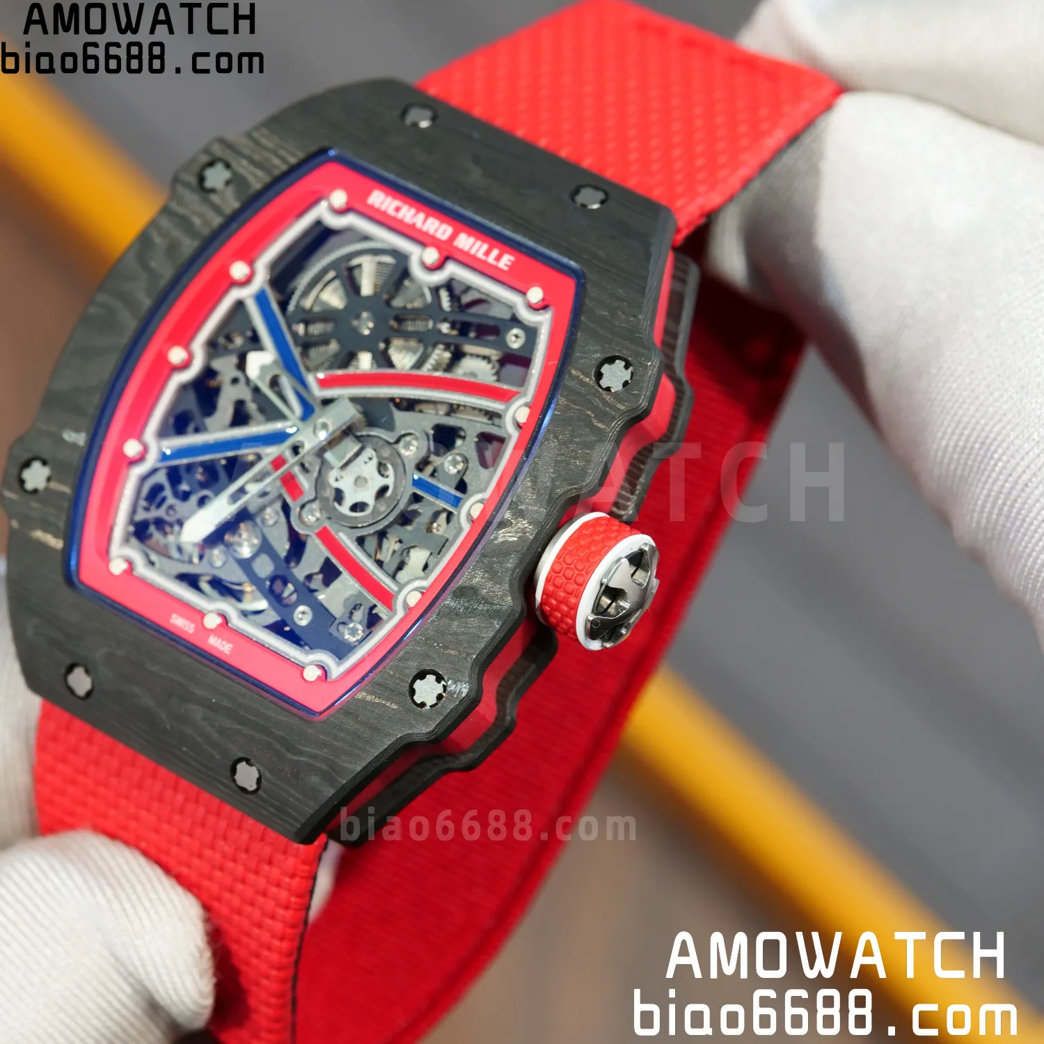 RICHARD MILLE RM67-02 Black NTPT Best Edition Norway Dial on Red Nylon strap CRMA7 Clone V9 78 a568ef71bec77cf AMO Watch