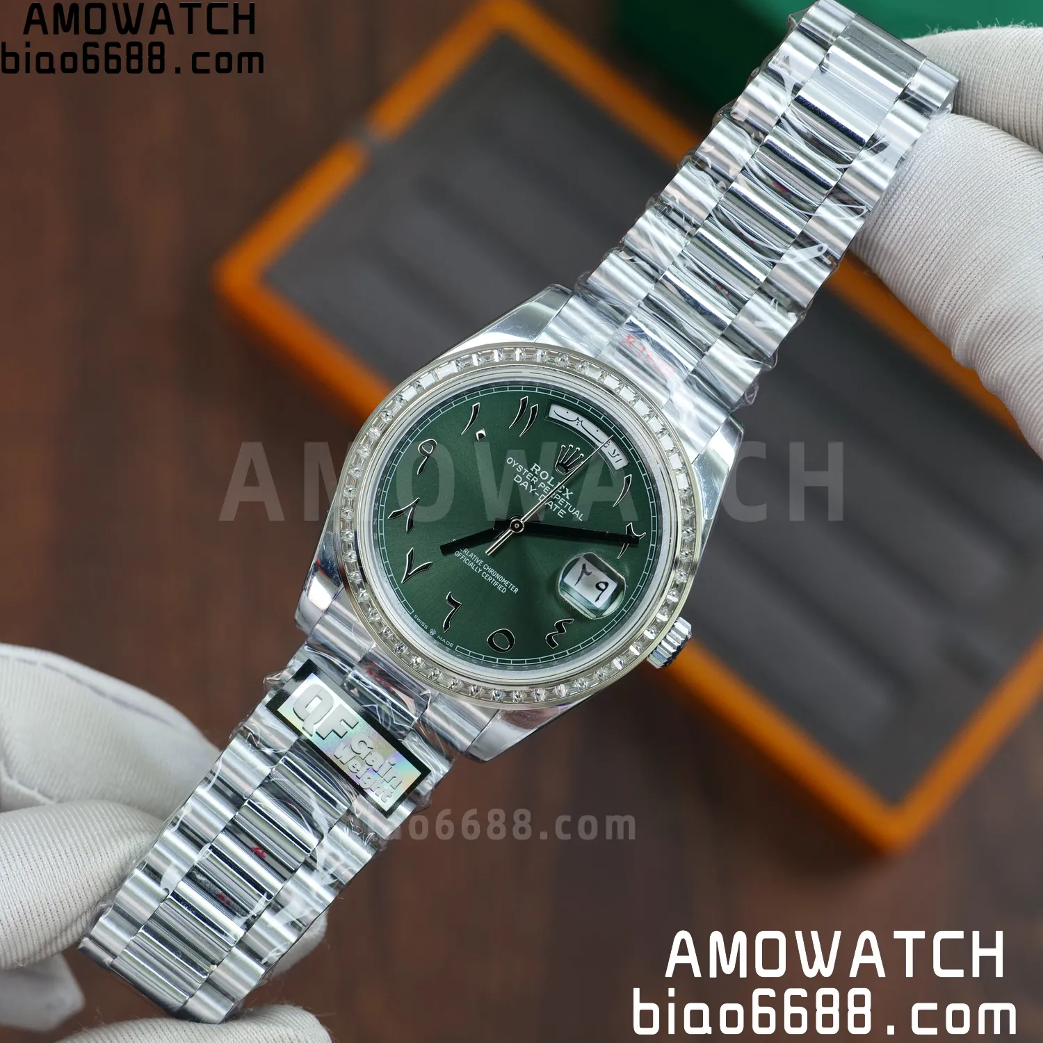 Rolex DayDate 228396 40mm QF 1:1 Best Edition Ice Green Roman Dial Diamond Bezel V6(Tungsten Heavy Version) 71 a5fef6896285295 AMO Watch