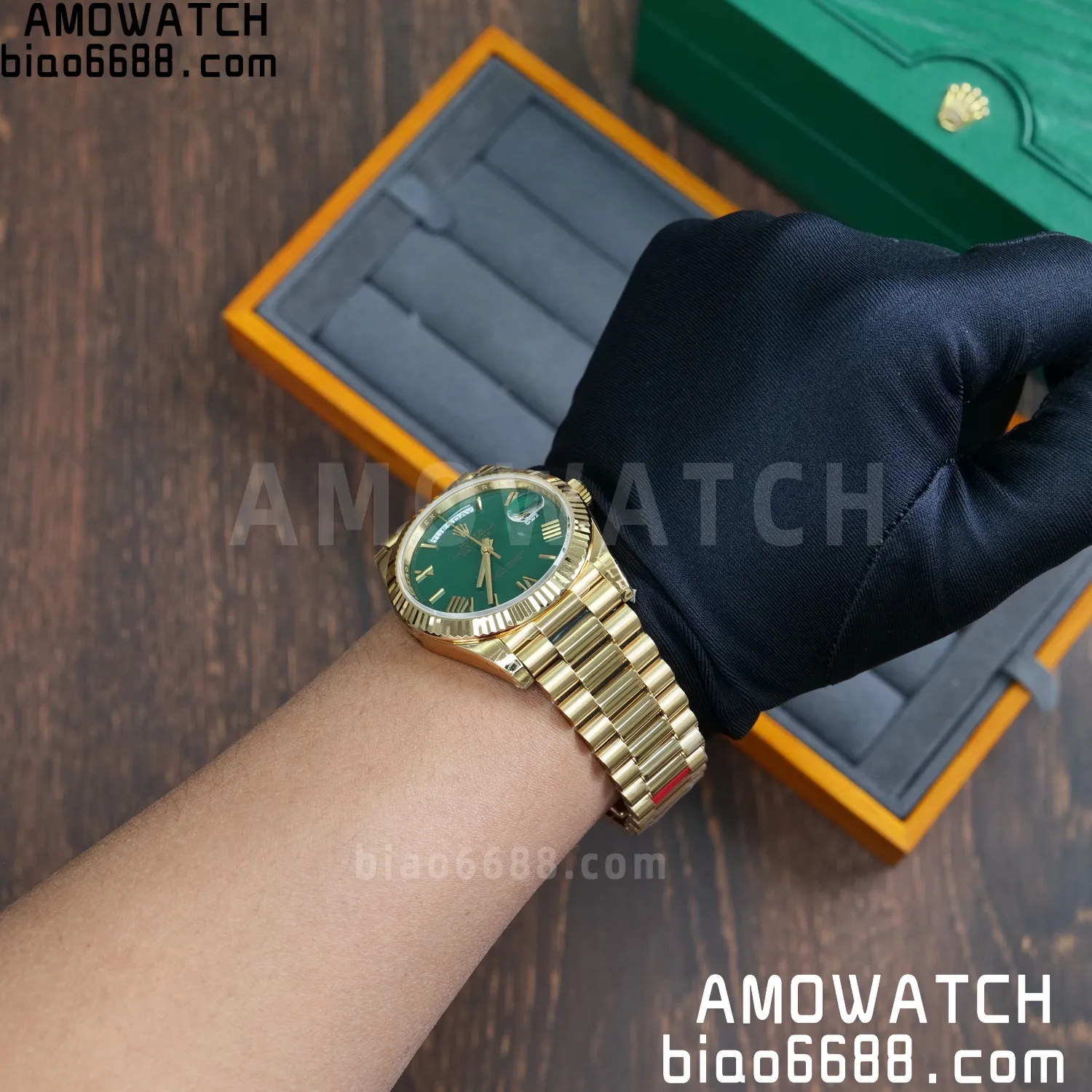 Rolex DayDate 228238 YG 40mm VSF 1:1 Best Edition Green Roman Dial Fluted Bezel 3255 85 a9a46ae2fc1c87a AMO Watch