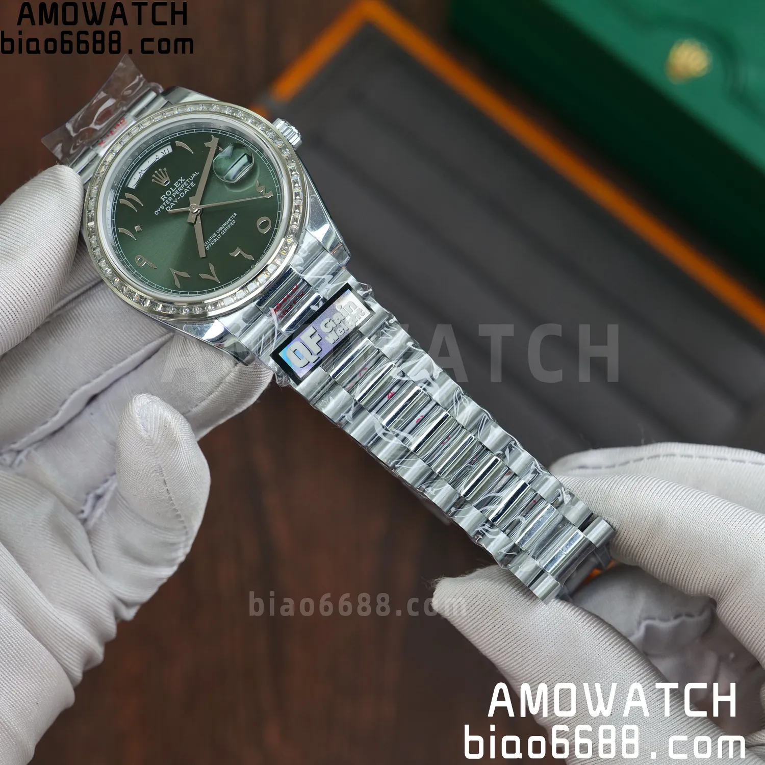 Rolex DayDate 228396 40mm QF 1:1 Best Edition Ice Green Roman Dial Diamond Bezel V6(Tungsten Heavy Version) 73 afbf25d6d4634a8 AMO Watch