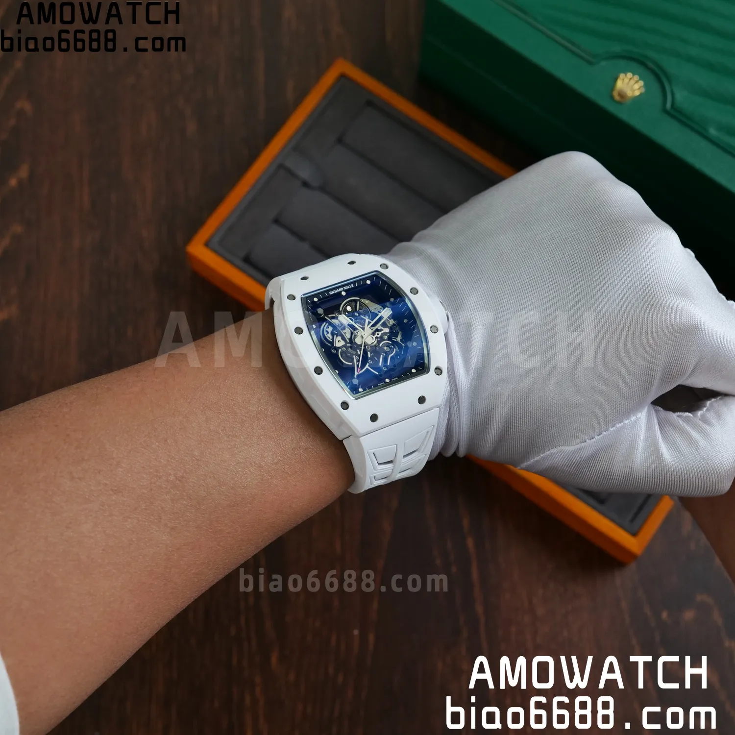 RM055 White Ceramic UMI 1:1 Best Edition on Shark Rubber Strap RMUL2 Free Sprung 85 b1f9a78901ae111 AMO Watch