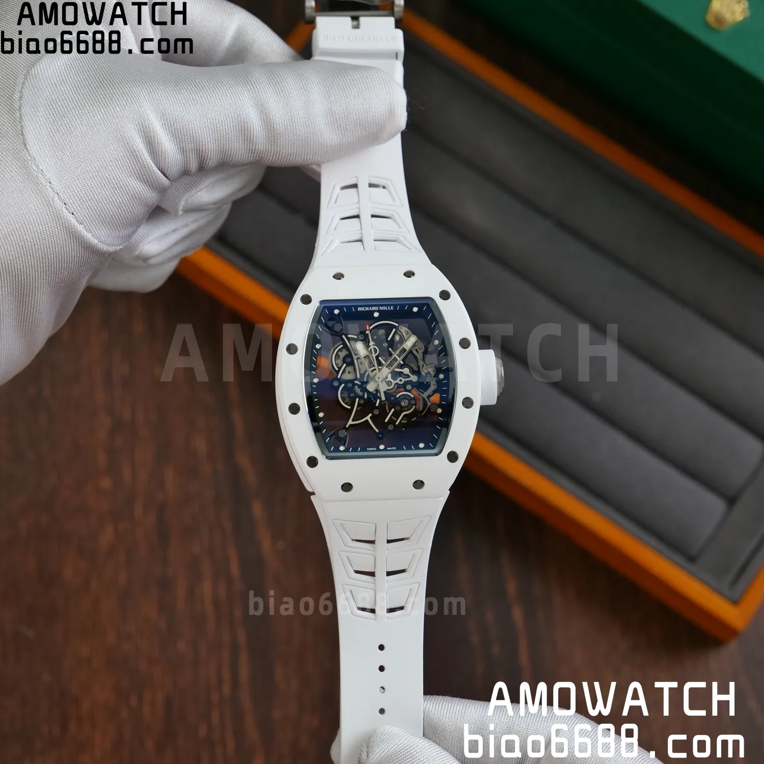 RM055 White Ceramic UMI 1:1 Best Edition on Shark Rubber Strap RMUL2 Free Sprung 61 b51adb7c66cfbf7 AMO Watch