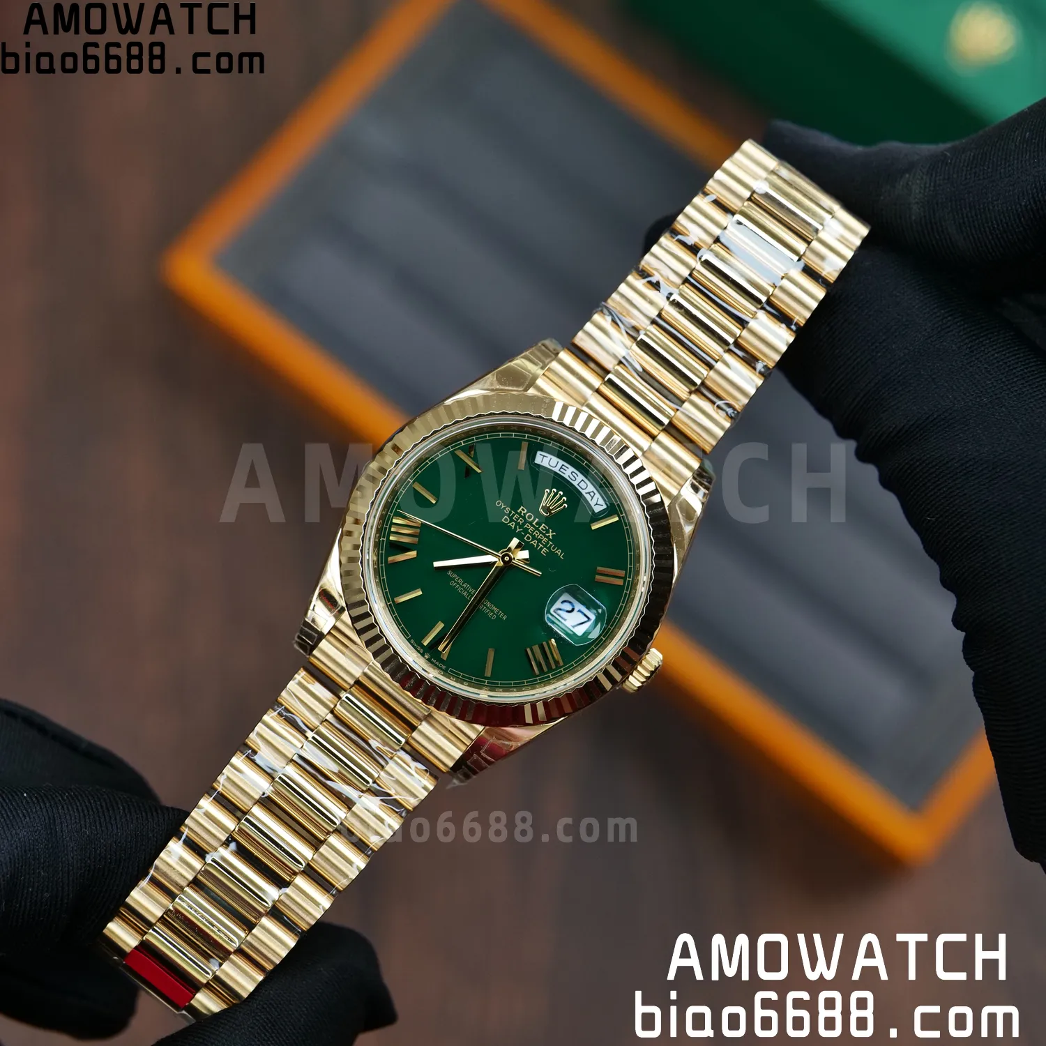 Rolex DayDate 228238 YG 40mm VSF 1:1 Best Edition Green Roman Dial Fluted Bezel 3255 63 b51bf7e525191de AMO Watch