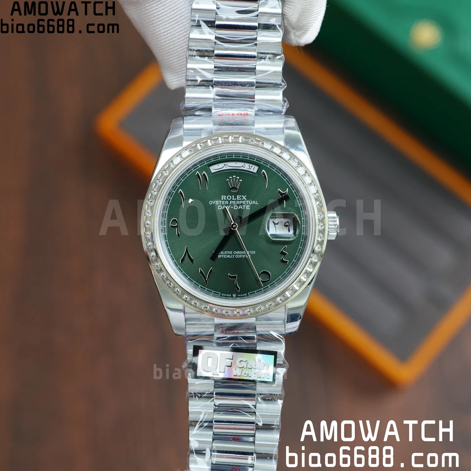 Rolex DayDate 228396 40mm QF 1:1 Best Edition Ice Green Roman Dial Diamond Bezel V6(Tungsten Heavy Version) 74 b6c2ab70797f985 AMO Watch