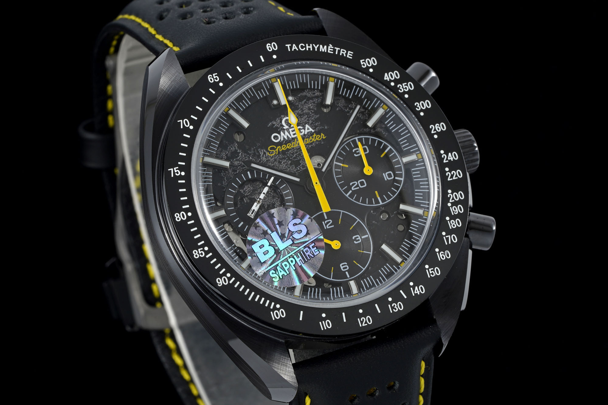 OMEGA Speedmaster Black Ceramic BLSF Best Edition Black/Yellow on Leather Strap Manual Winding Movement 21 b894f00795fe9fd AMO Watch