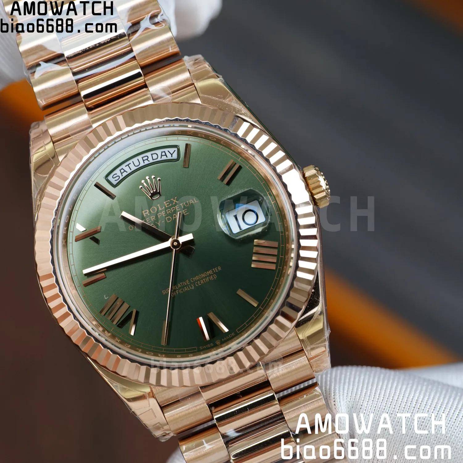 Rolex DayDate 228235 RG 40mm VSF 1:1 Best Edition Green Roman Dial Fluted Bezel 3255 75 ba832f7991a0f2a 阿默表行AmoWatch