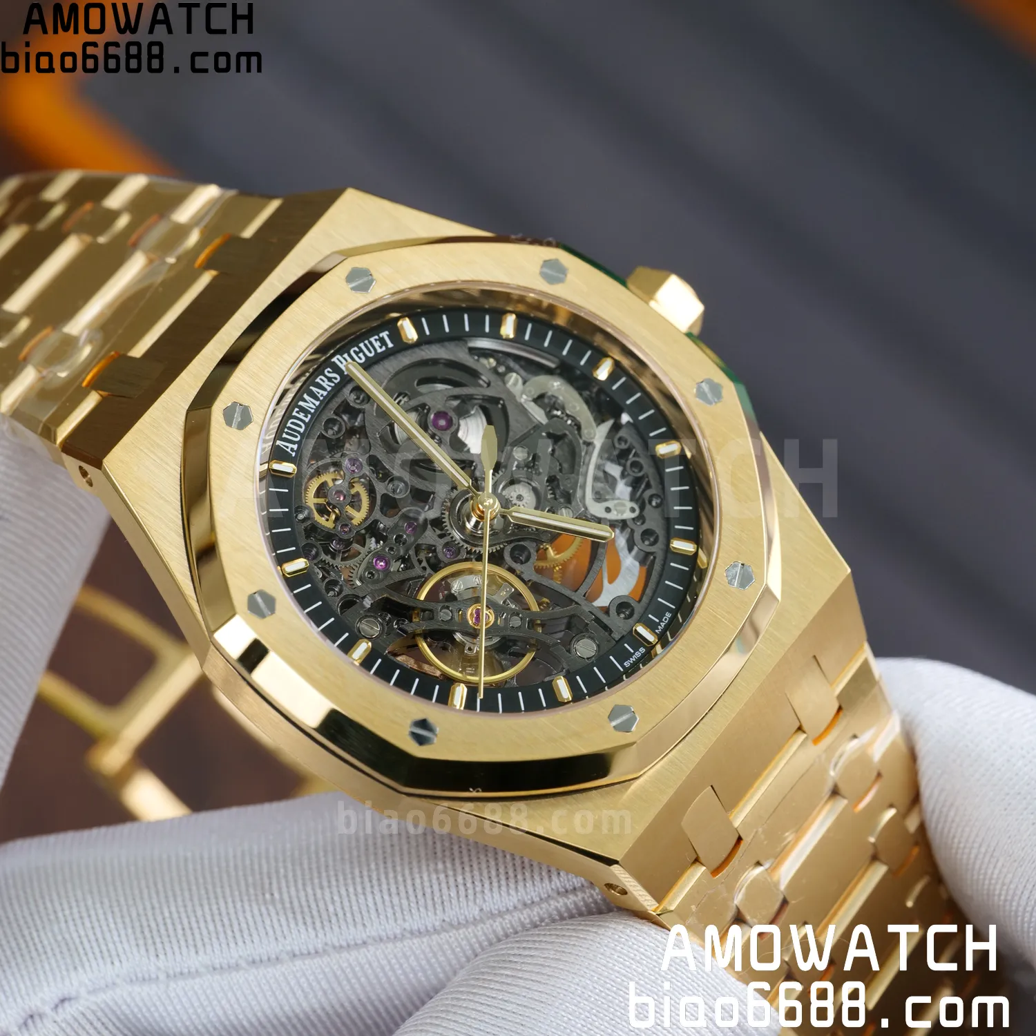 Custom Made AP Royal Oak 41mm Skeleton 15407 YG 18K Real Yellow Gold Plating 74 bbaecc76aed6e85 阿默表行AmoWatch