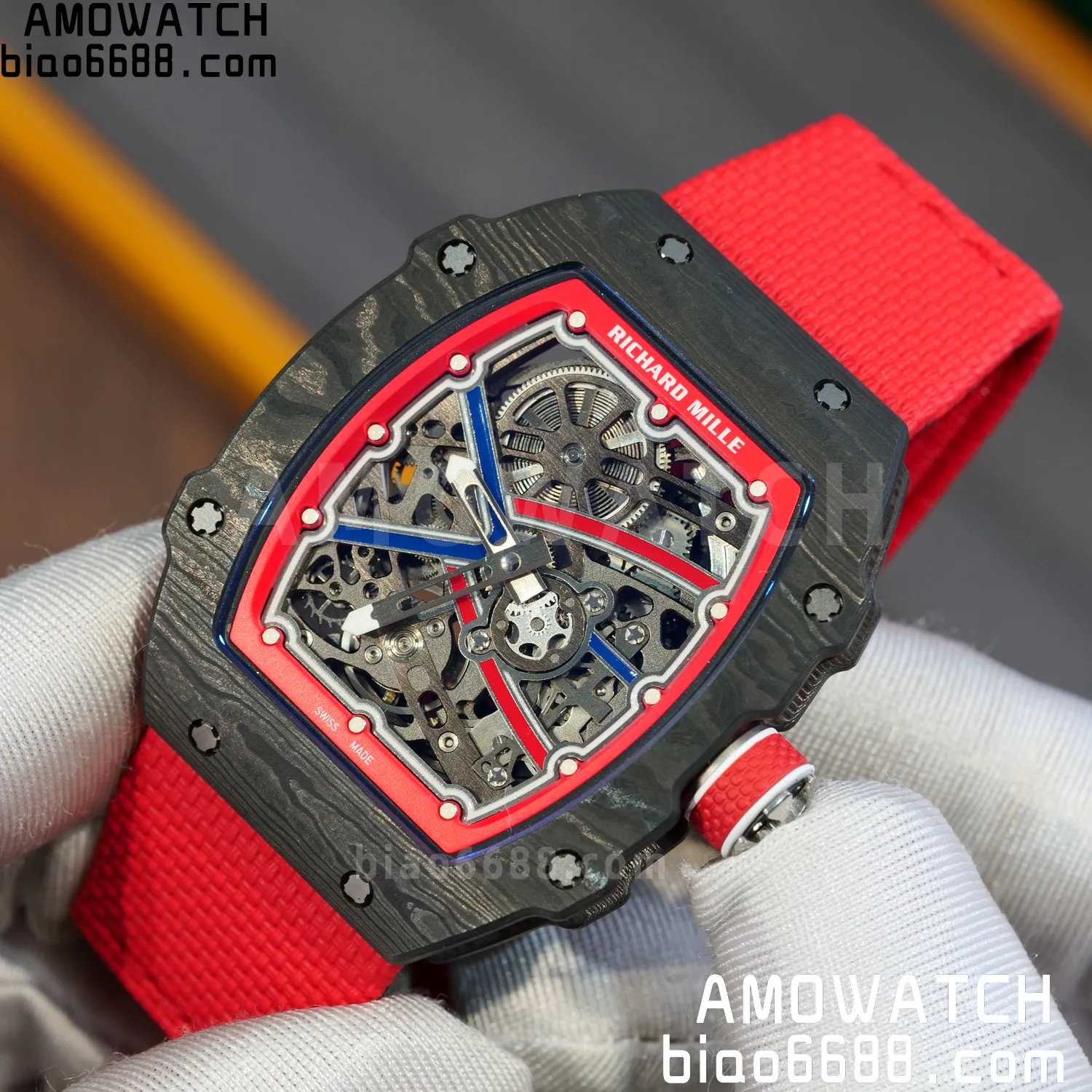 RICHARD MILLE RM67-02 Black NTPT Best Edition Norway Dial on Red Nylon strap CRMA7 Clone V9 80 bd6508377b1f428 AMO Watch