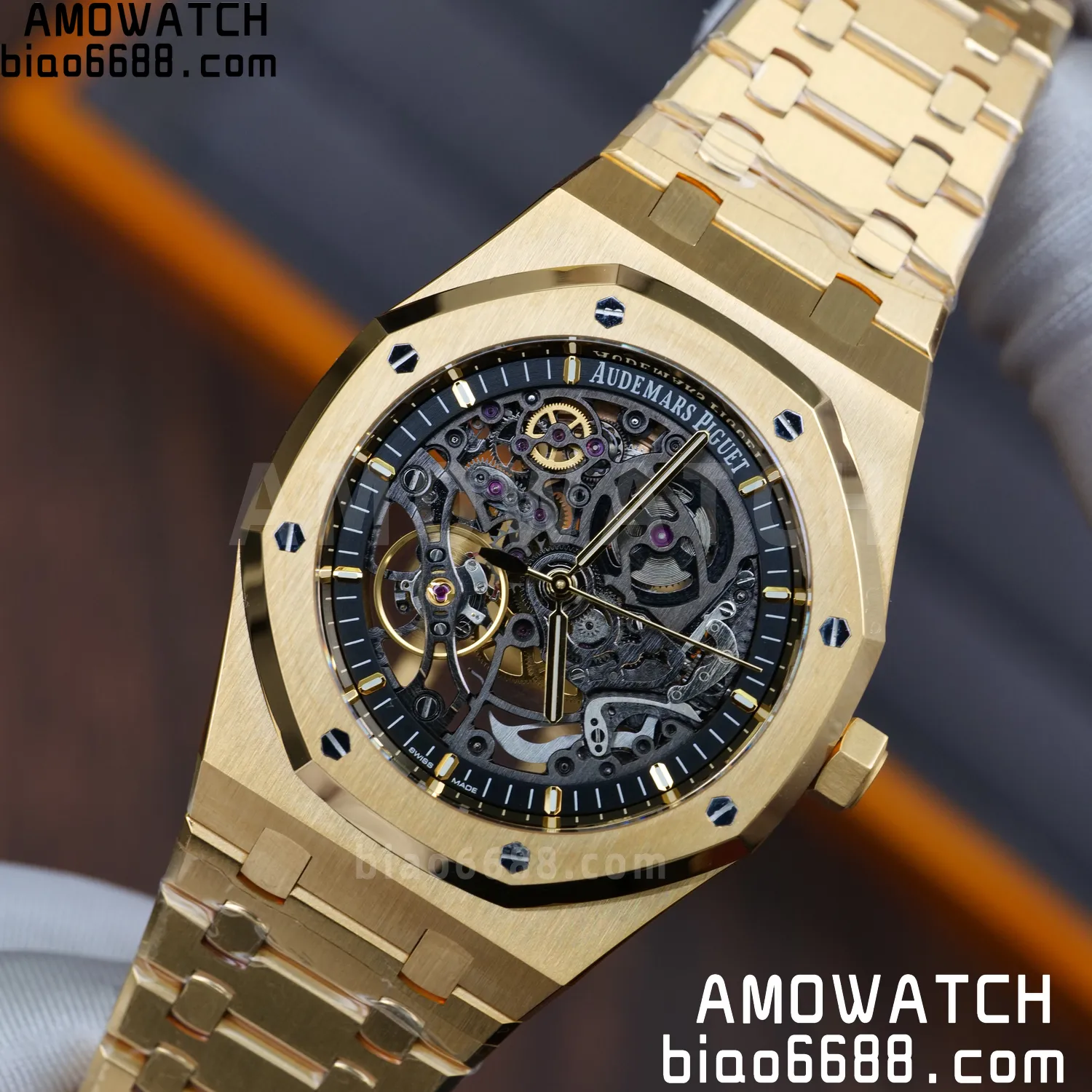 Custom Made AP Royal Oak 41mm Skeleton 15407 YG 18K Real Yellow Gold Plating 78 c432520c02fcbe1 阿默表行AmoWatch